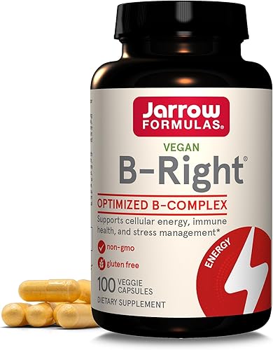 Miniatura 1 de Jarrow Formulas B-Right-100 Veggie Caps-Low-Odor Vitamin B-Complex Formula-Energy  Metabolism Support-Dietary Supplement Promotes Brain Heart