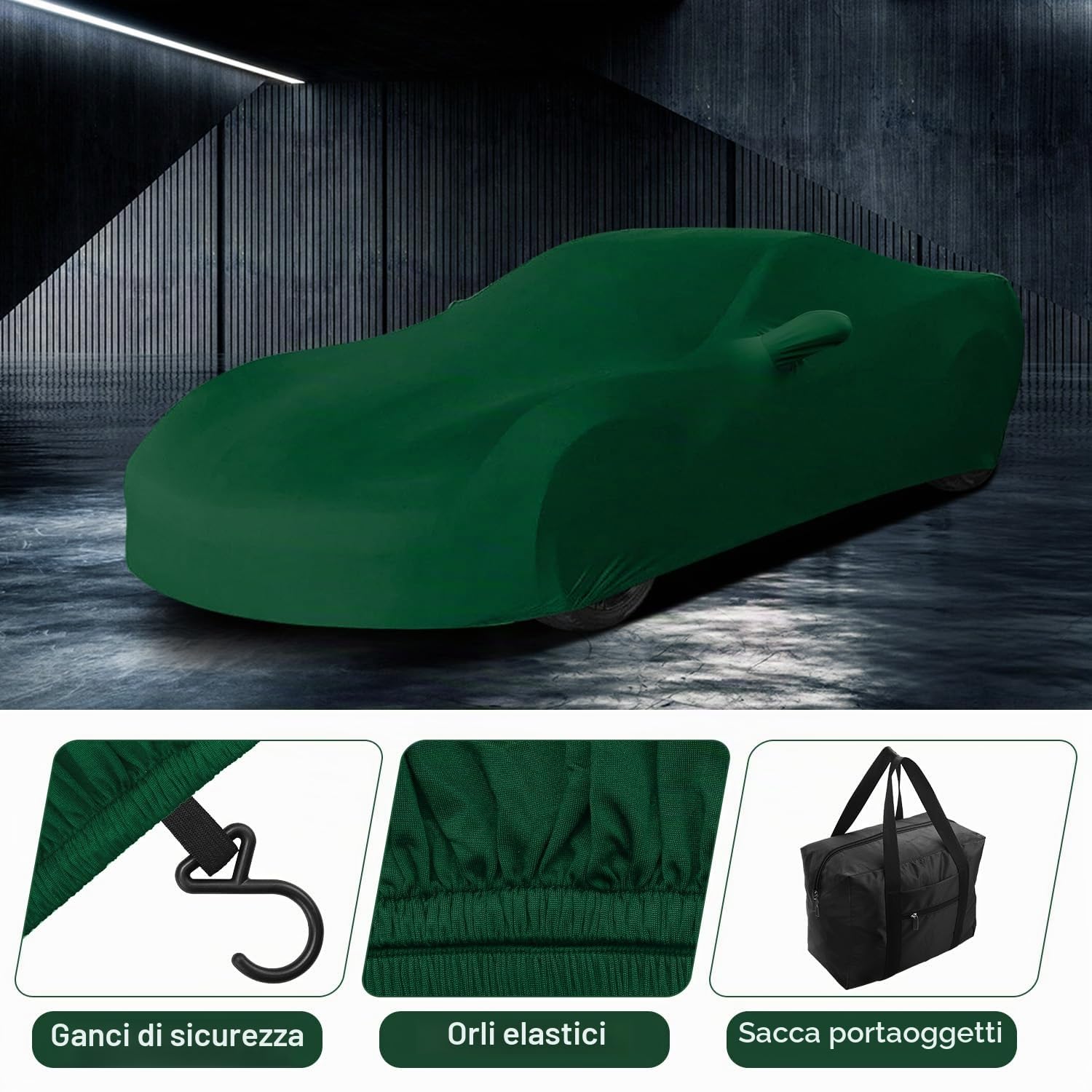 WinPower Telo Copriauto da Interno Antipolvere Traspirante Teso Elasticità Telo Macchina Antigraffio Morbido Auto Sportiva Universale Copertura Auto per Garage Salone,4.18-4.59M, 1Pc