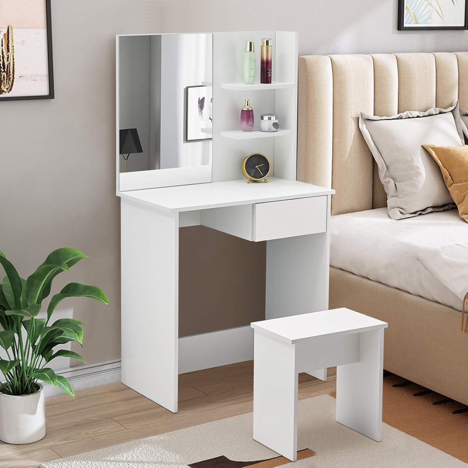 Coiffeuse Avec Miroir Et Tabouret LUMIERE Blanc | Leroy Merlin