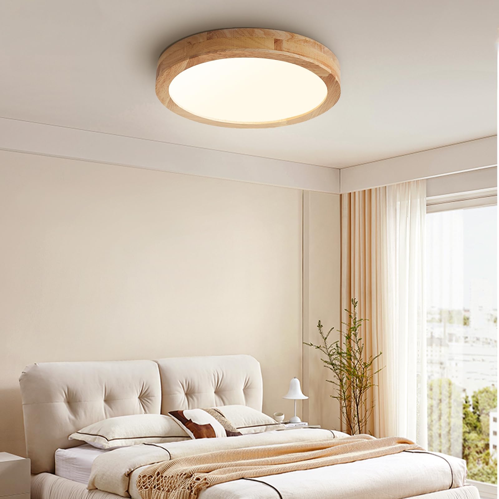 LED Lámpara de Techo, 40CM Plafon LED Techo de madera regulables de con control remoto 28W 3000K-6000K Ronda de luz de techo Lámpara redonda para dormitorio/oficina/cocina/guardería/pasillo…
