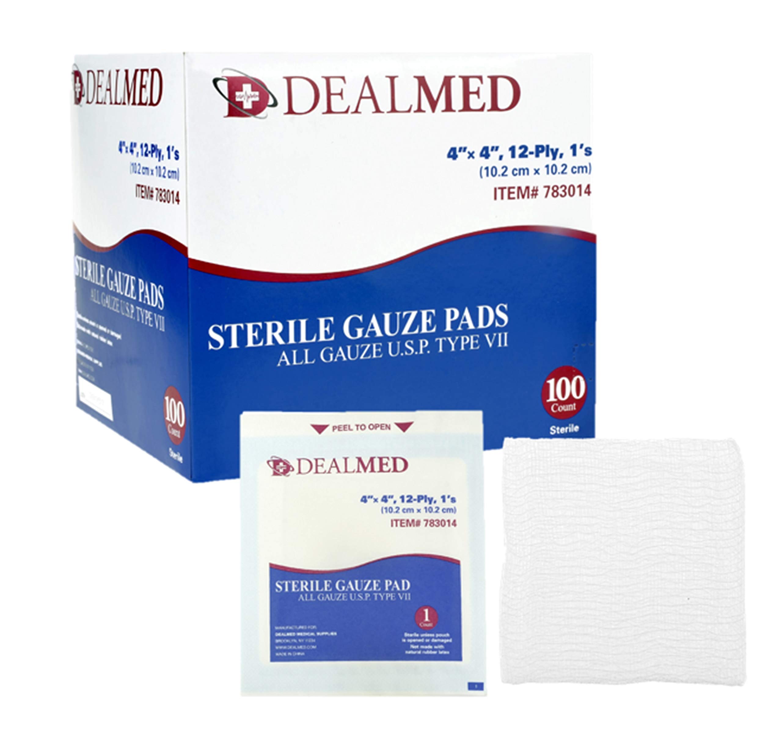 Dealmed Sterile Gauze Pads 100 Count, 4’’ x 4’’ Gauze Pads