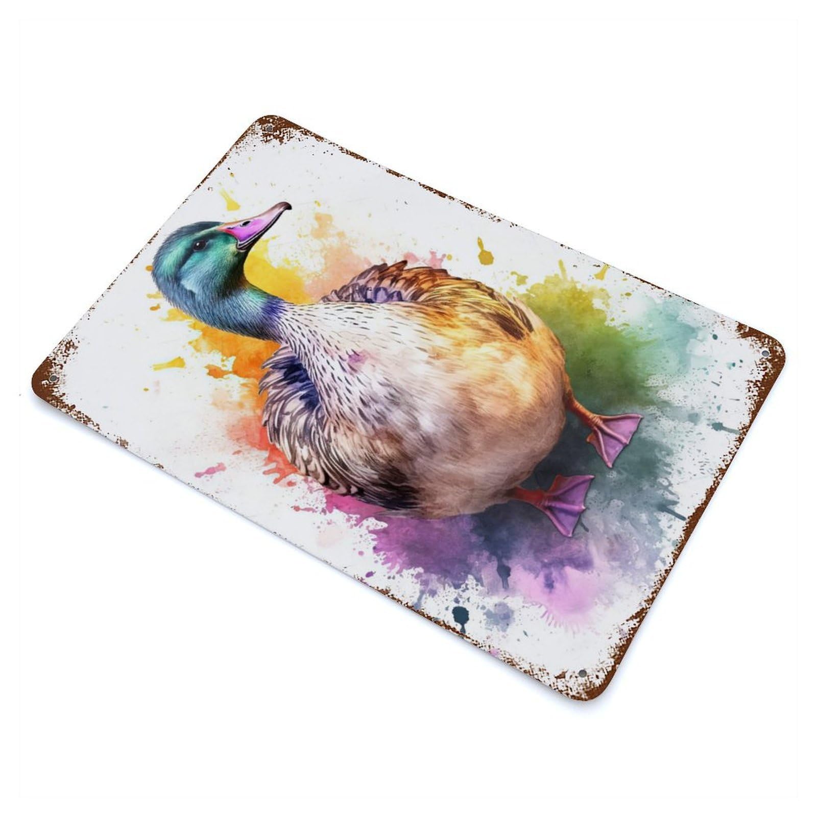 Watercolor Duck Painting Vintage Rust Metal Sign 11.8"x7.9", for Basement, Hobby Room And Garage Decor, Farmhouse Wall Decor