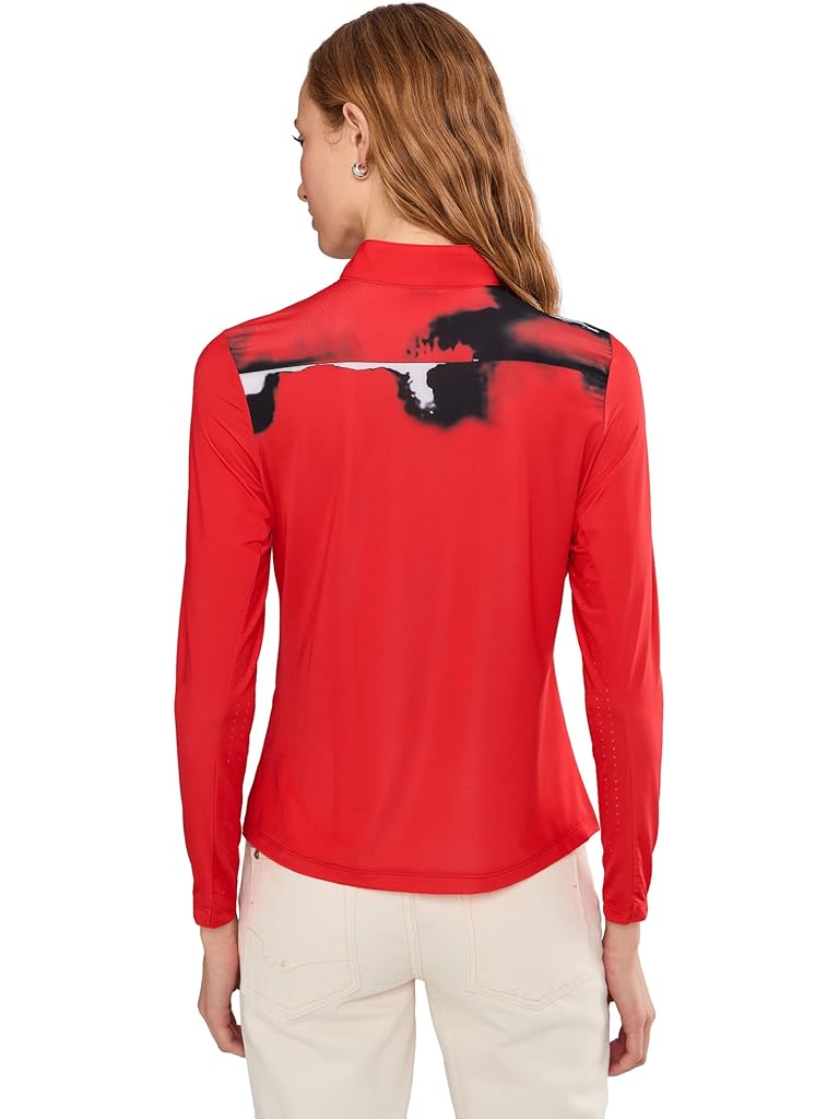 Red Jamie Sadock Flare Print Long Sleeve Sunsense 1/4 Zip Top
