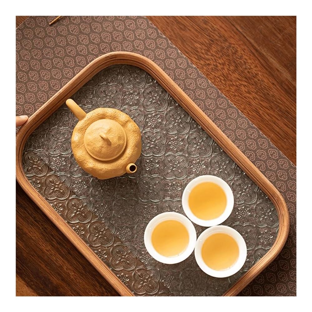 Vassoio da portata Vassoio rettangolare di bambù Vassoio for tazza da tè in vetro for uso domestico Vassoio for frutta Dim Sum Vassoio for tè pomeridiano Succo di tè al latte Vassoio Vassoio decorativ