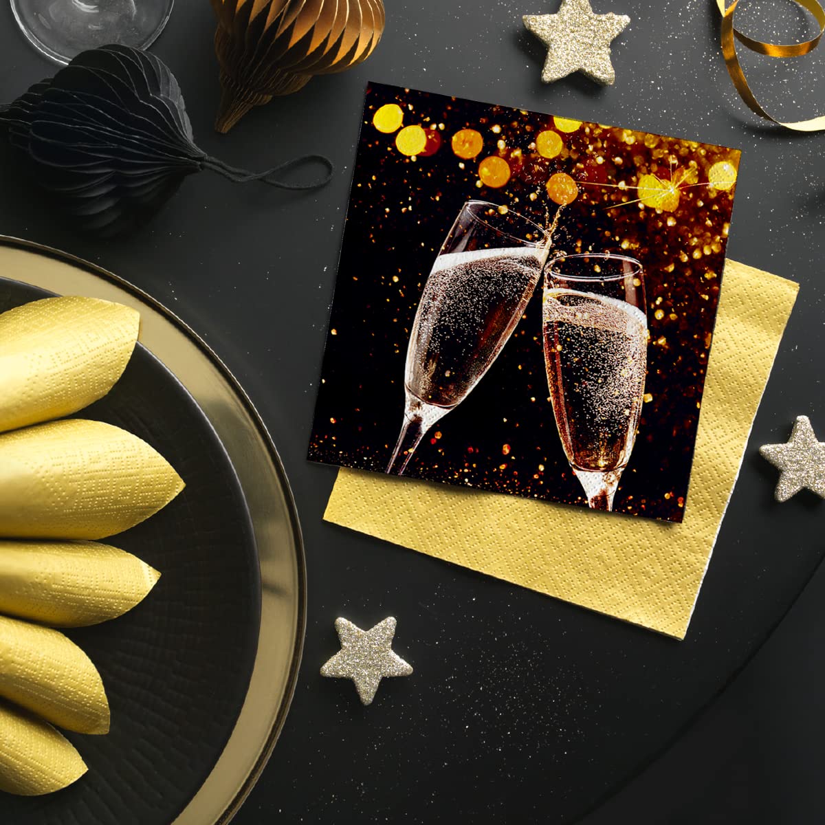 Lot De 40 Serviettes De Fête Disco Rétro – Noir Avec Motif Boules à Facettes – 33x33 Cm – Pour Mariage, Anniversaire, Soirée à Thème