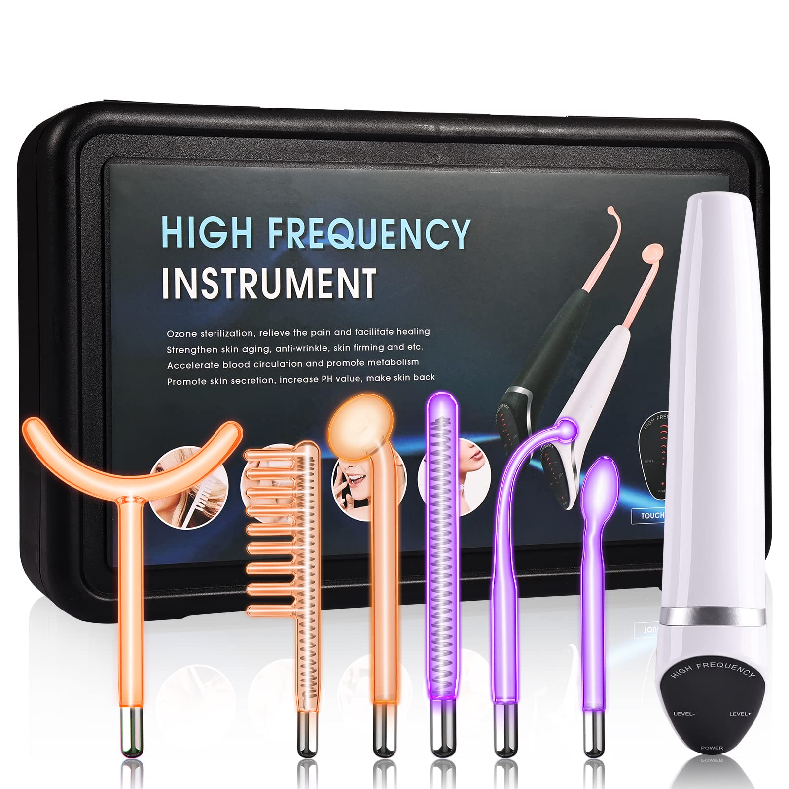 High Frequency Aesthetic, High Frequency Facial Machine with 6 Neon and Argon Wands - Boost Your Skin - Clear, Firm and Firm