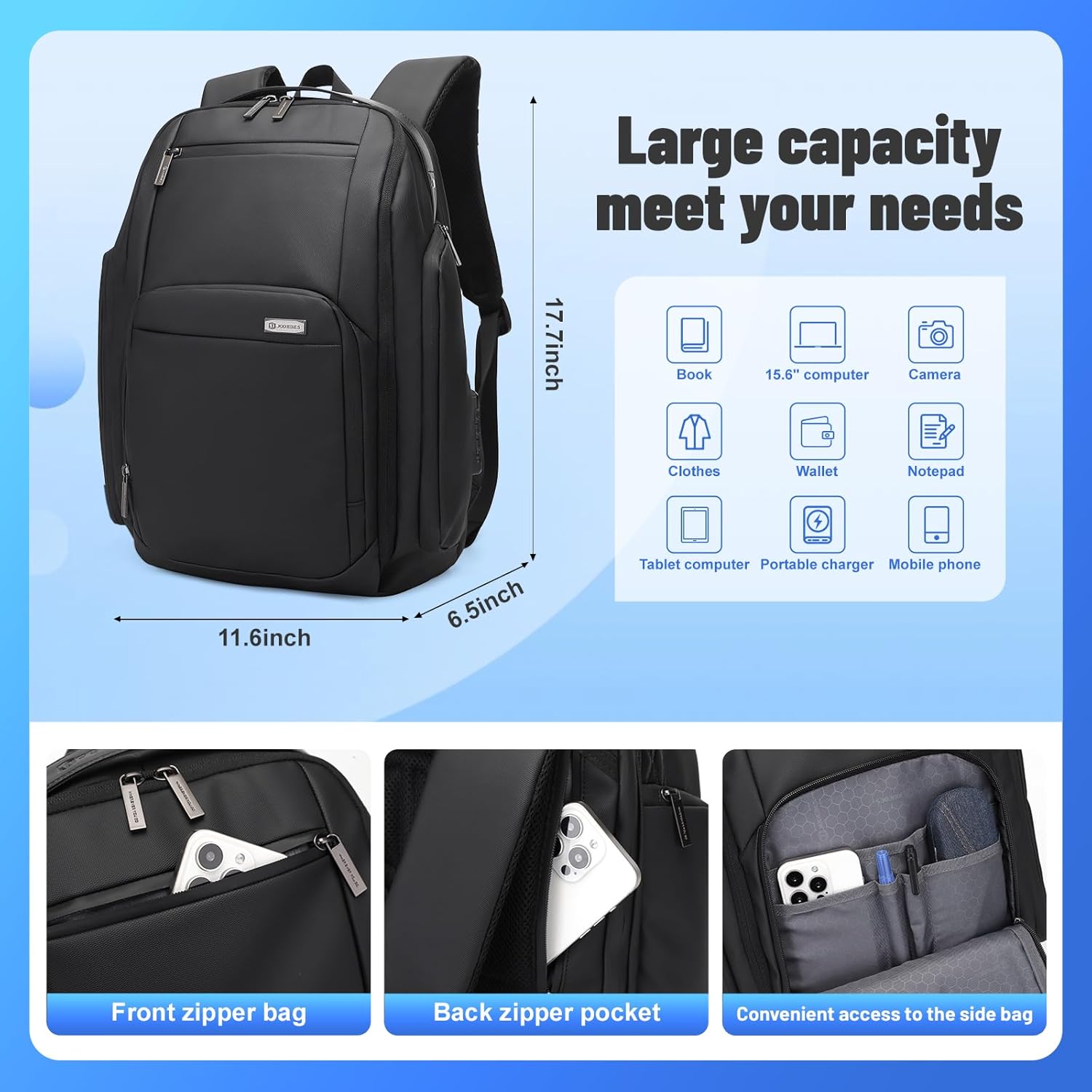 Expandable Business Laptop Backpack,180° Full Open TSA Friendly Travel Bag,15.6 inch Slim Commuter Backpack with USB Port,Water Resistant Professional Office Daypack,Black