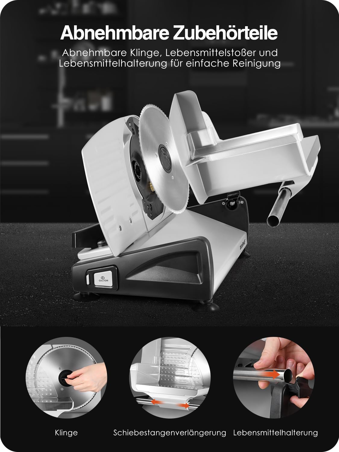YASHE Allesschneider Elektrisch 250W Brotschneidemaschine 19cm Gezahntes & Glattes Messer Einstellbare Schnittstärke 0-15mm