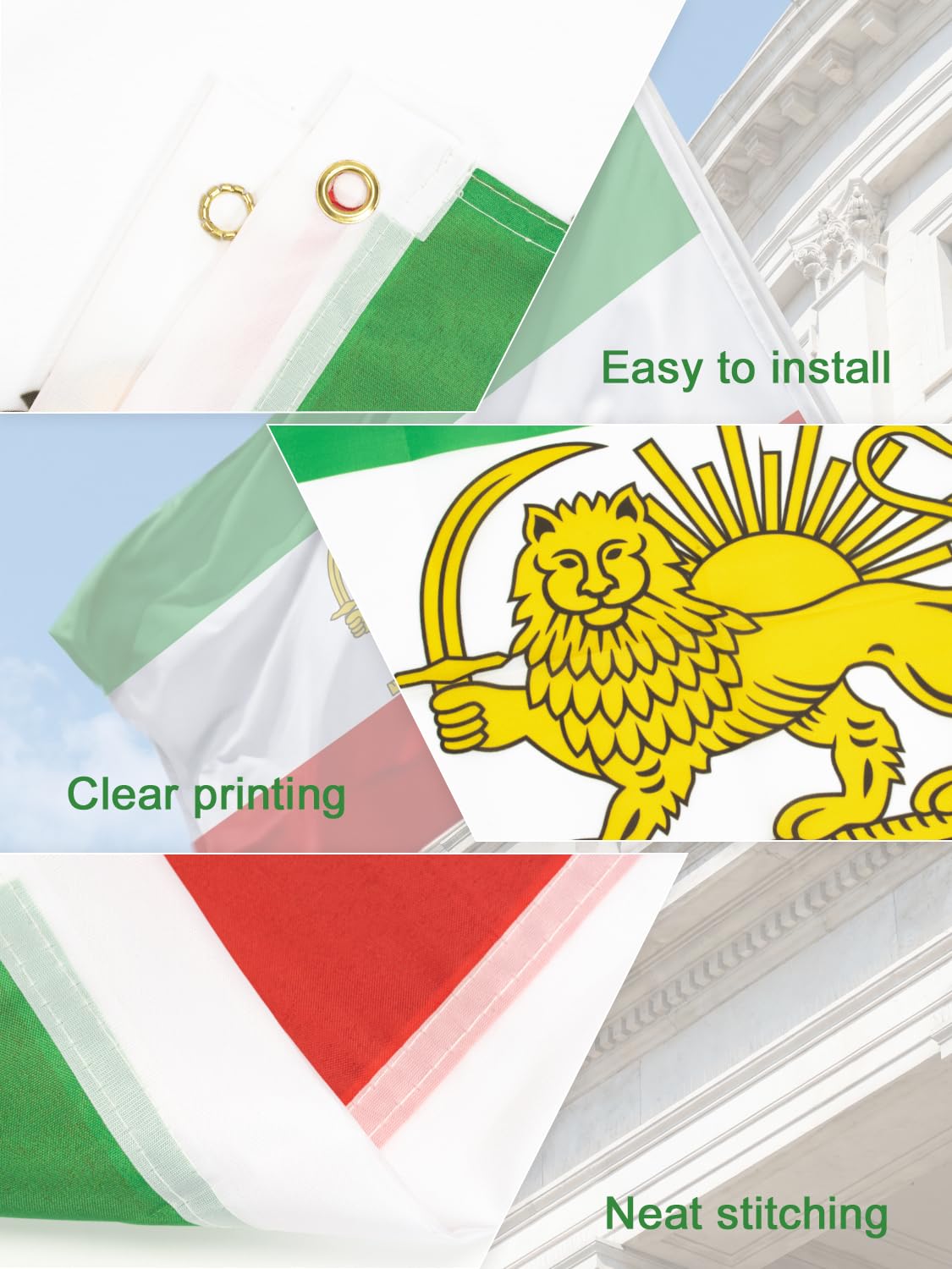 Iran Flag with Lion and Sun 3 X 5 Ft, Iranian Flag Persian Flag for Garden and Outdoor Decoration, Polyester (A) - 4