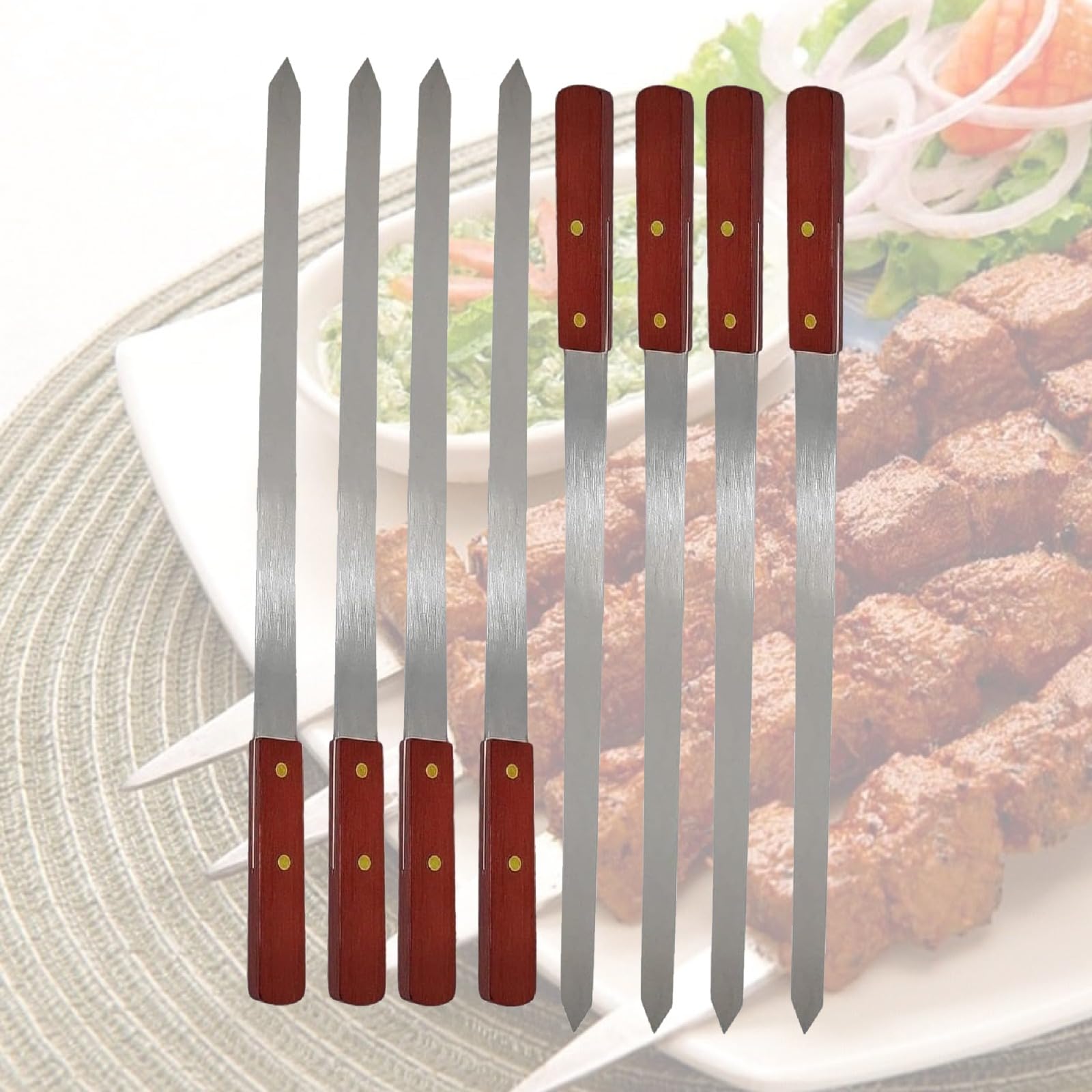 Gigzo Land Flat Kebab Skewer Set, Reusable Stainless Steel Skewers, Durable Grilling Tools with Flat Design for Secure Holding, Easy to Clean, Ideal for Outdoor and Indoor, Camping, and Hiking (8PCS)