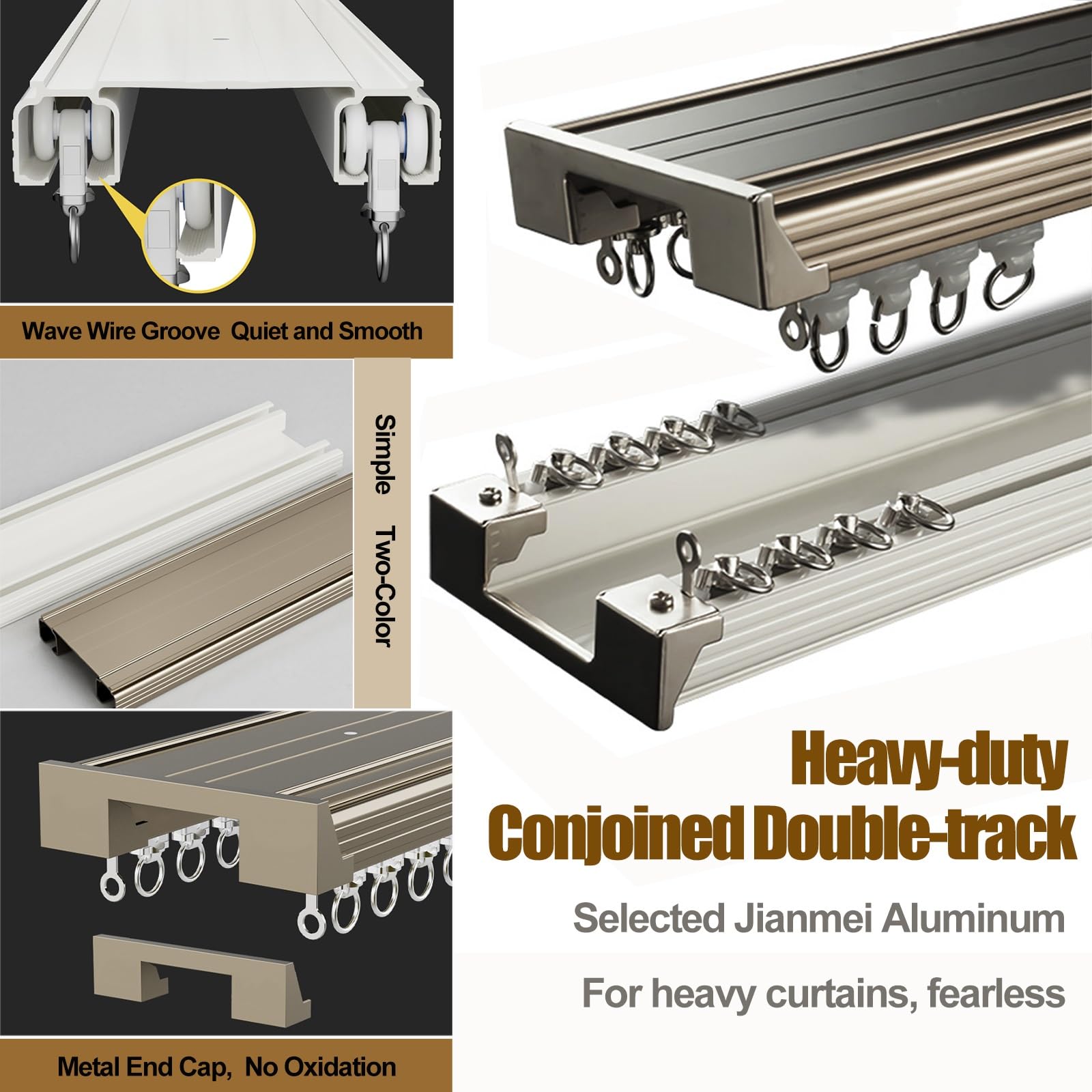 Rail Rideaux Plafond, Rail De Rideau Double Silencieux En Aluminium, Tringle À Rideaux Robustes Pour Séparateur De Pièce Salon Chambre(Champagne,3.0m(2 * 1.5m))
