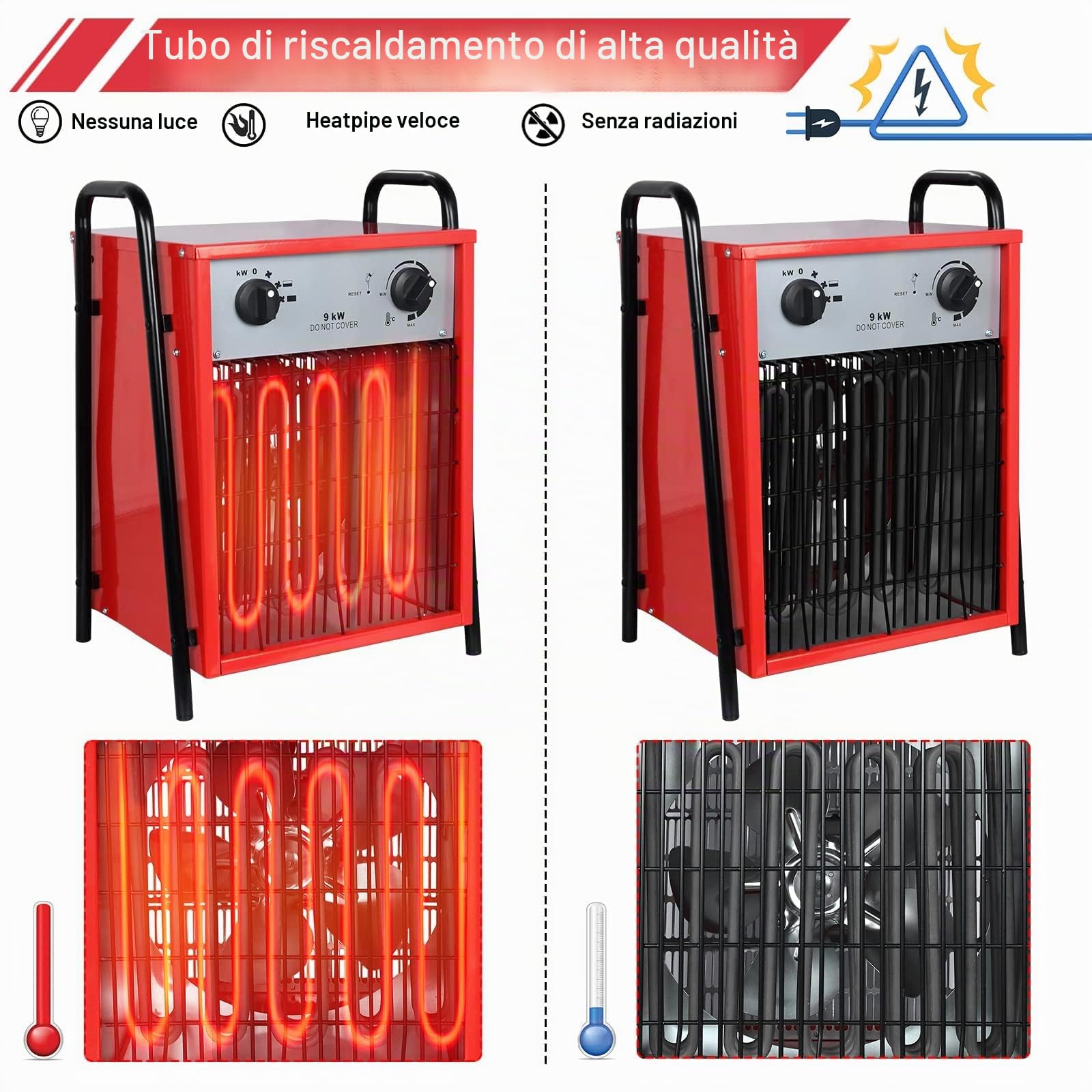 LARS360 5000 Watt, riscaldamento industriale professionale, con 3 livelli di calore, riscaldamento elettrico, a risparmio energetico, per interni ed esterni, protezione da sovraccarico