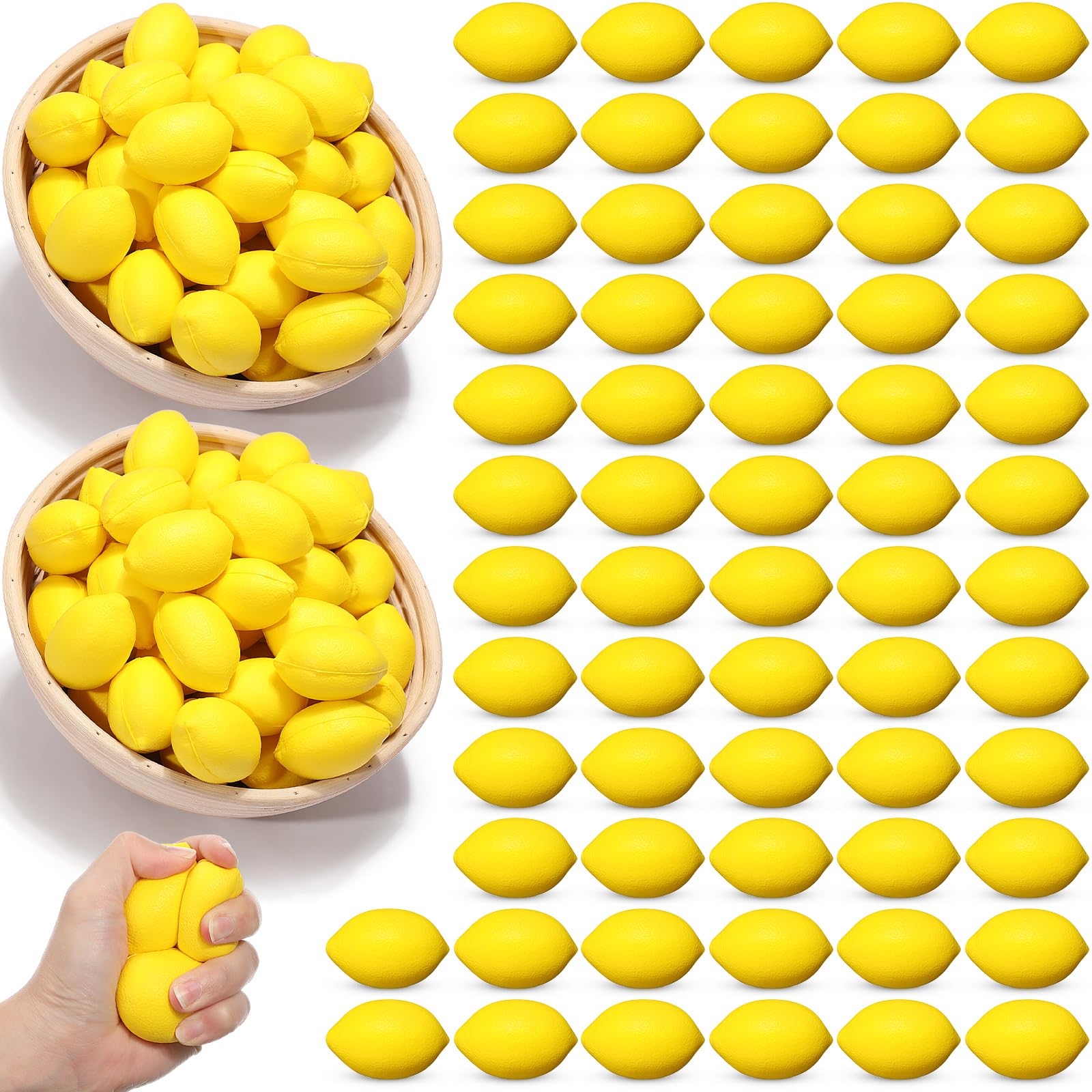 Jerify 100 Pcs Lemon Stress Balls Bulk Lemon Party Favors Mini PU Foam Ball Toys for School Carnival Themed Party Prize Bag Fillers