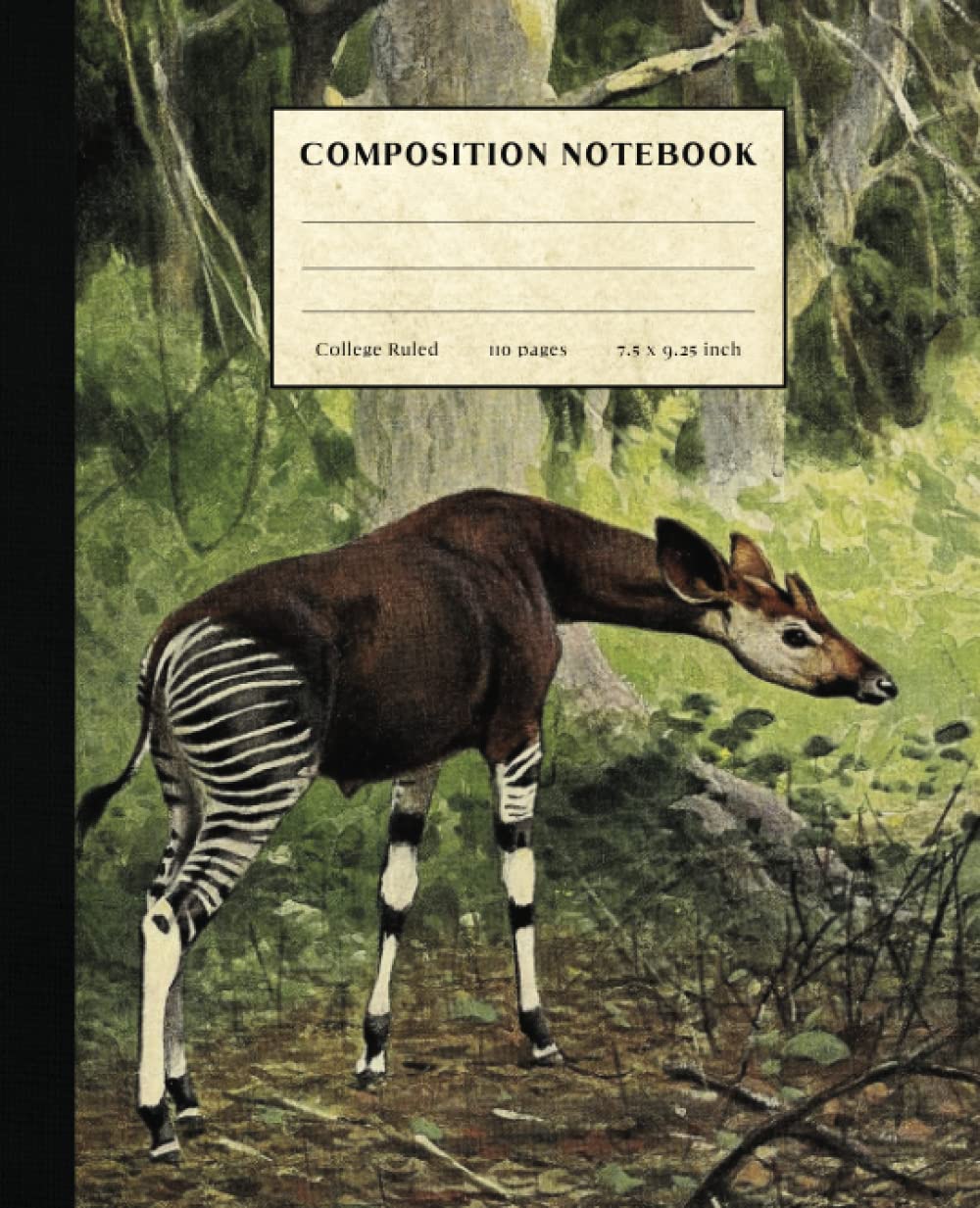 Okapi Composition Notebook: Vintage Style College Ruled Paper Notebook for Home School College or Work. Gift for Students & Teachers. Wild Okapi Cover