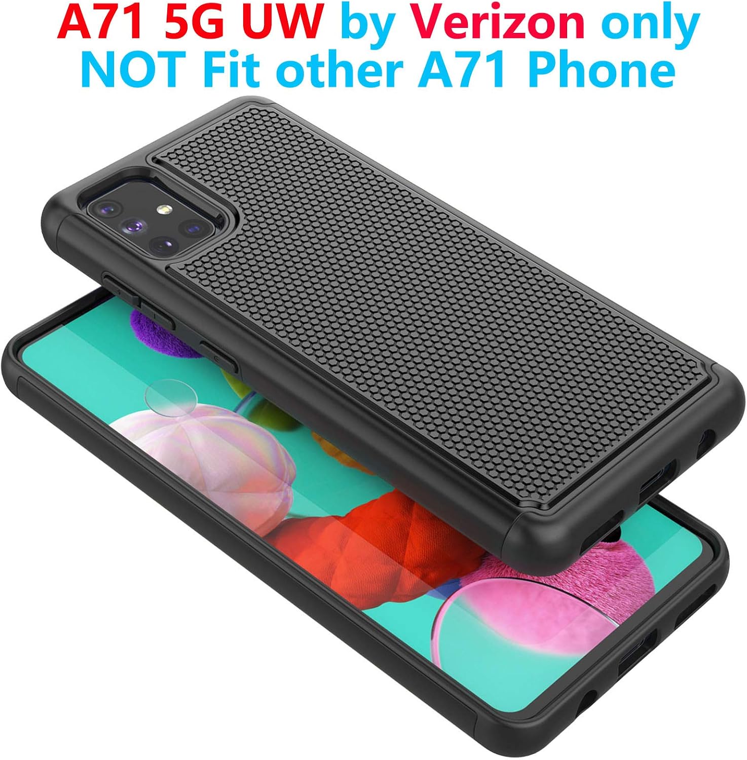Tekcoo Galaxy A71 5G UW Case, [Verizon Only] Galaxy A71 5G UW Cute Case, [Tmajor] Shock Absorbing Rubber Silicone Plastic Bumper Grip Sturdy Hard Case Cover for Samsung Galaxy A71 5G UW [Black]