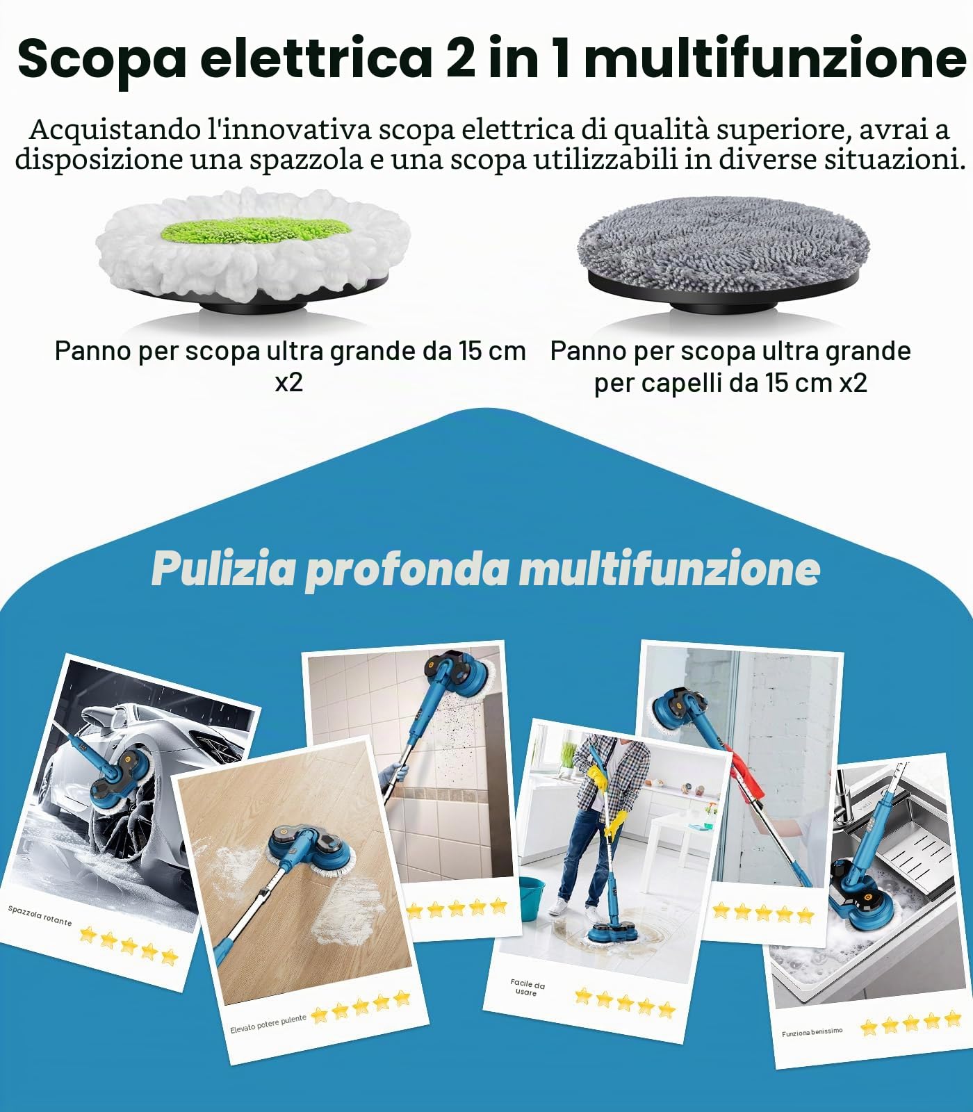 Mocio Elettrico Cordless da 21V, 300ML Serbatoio, Illuminazione a LED, 4 Cuscinetti, Mop Elettrico Lavapavimenti senza Fili con Faro LED e Spruzzatore, per Pavimenti in Legno Duro e Piastrelle