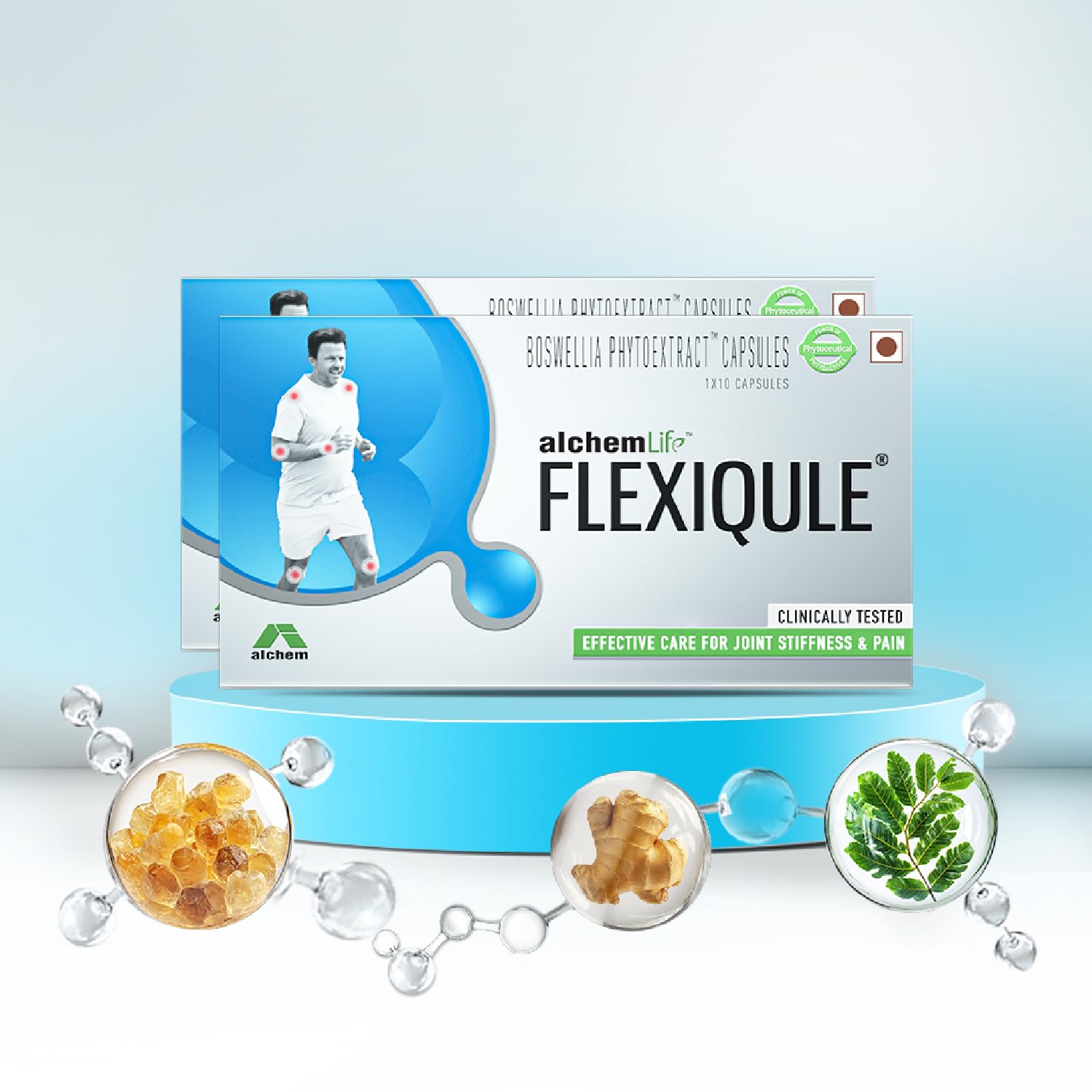 FLEXIQULE Joint Pain & Stiffness Solution| Natural & Clinically Tested | Effective for Osteo-arthritis related, Knee, Low back, Wrist, Neck & Shoulder Pain (10 Capsules, Pack of 2)