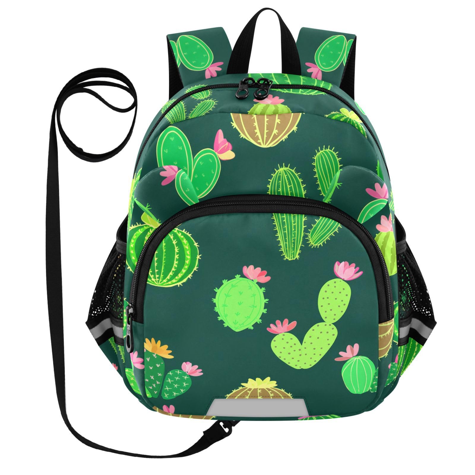 Blooming Cactus Plant DarkGreen Toddler Harness Backpack for Boys Girls 3-6 Years Kids Backpack with Anti Lost Safety Leash Baby Harness Bookbag for Preschool Walking Travel