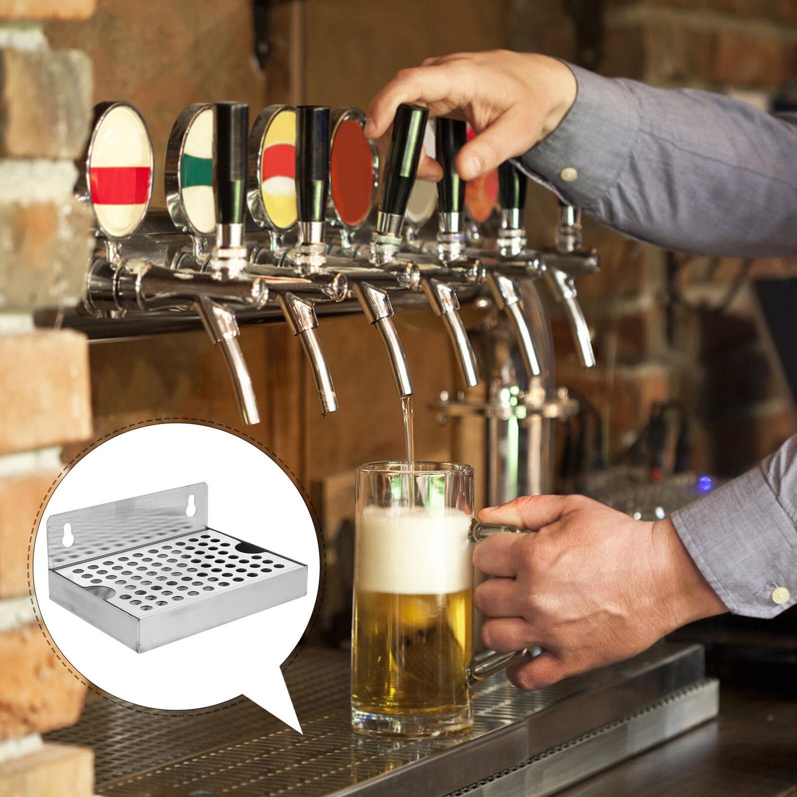 Vassoio antigoccia Birra 6" x4,5 in Acciaio Inox, Montaggio a Parete con griglia Rimovibile, vaschetta Raccolta liquidi per spillatore e Dispenser Birra Professionale