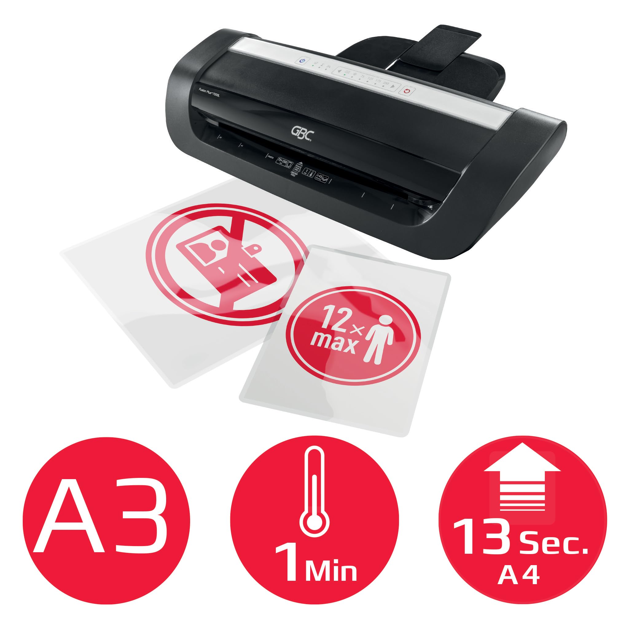 GBC 4400748EU - Plastificadora Fusion 3000L A4 Con Calentamiento Rápido De 1 Minuto, Plastifica En 30 Segundos, Para Bolsas De 75 A 125 Micras, Ajuste En Frío, Guía Ajustable Y Bandeja De Salida