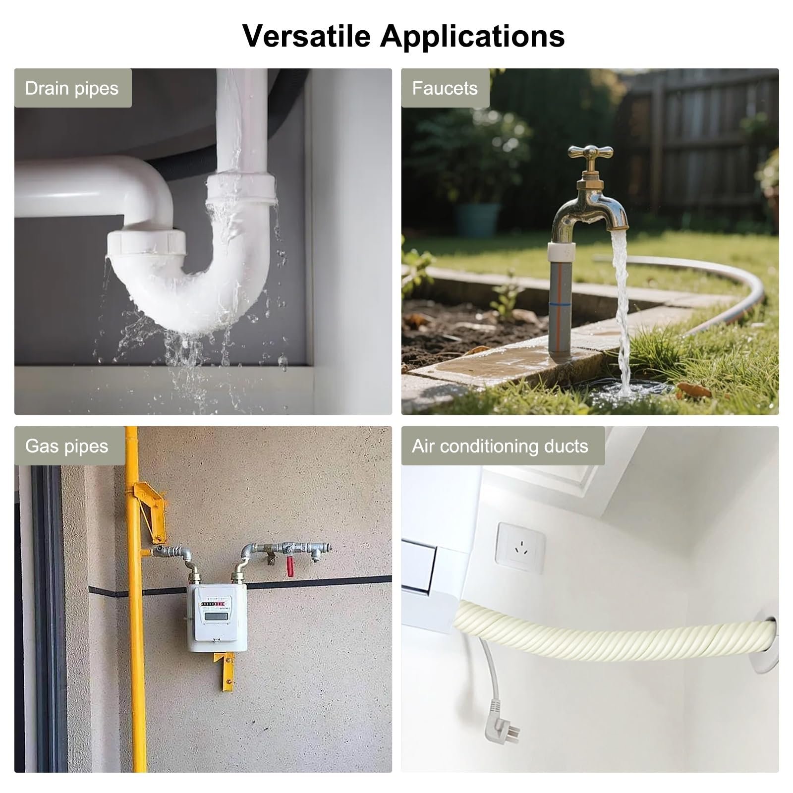2m Isolante In Schiuma Per Tubi, Nastro Adesivo Autoadesivo Per Riduzione Del Rumore Idraulico Interno Ed Esterno, Forte Adesione, Nastro Isolante Avvolgente, Per Tubi Interni Ed Esterni(Grey,3pcs)