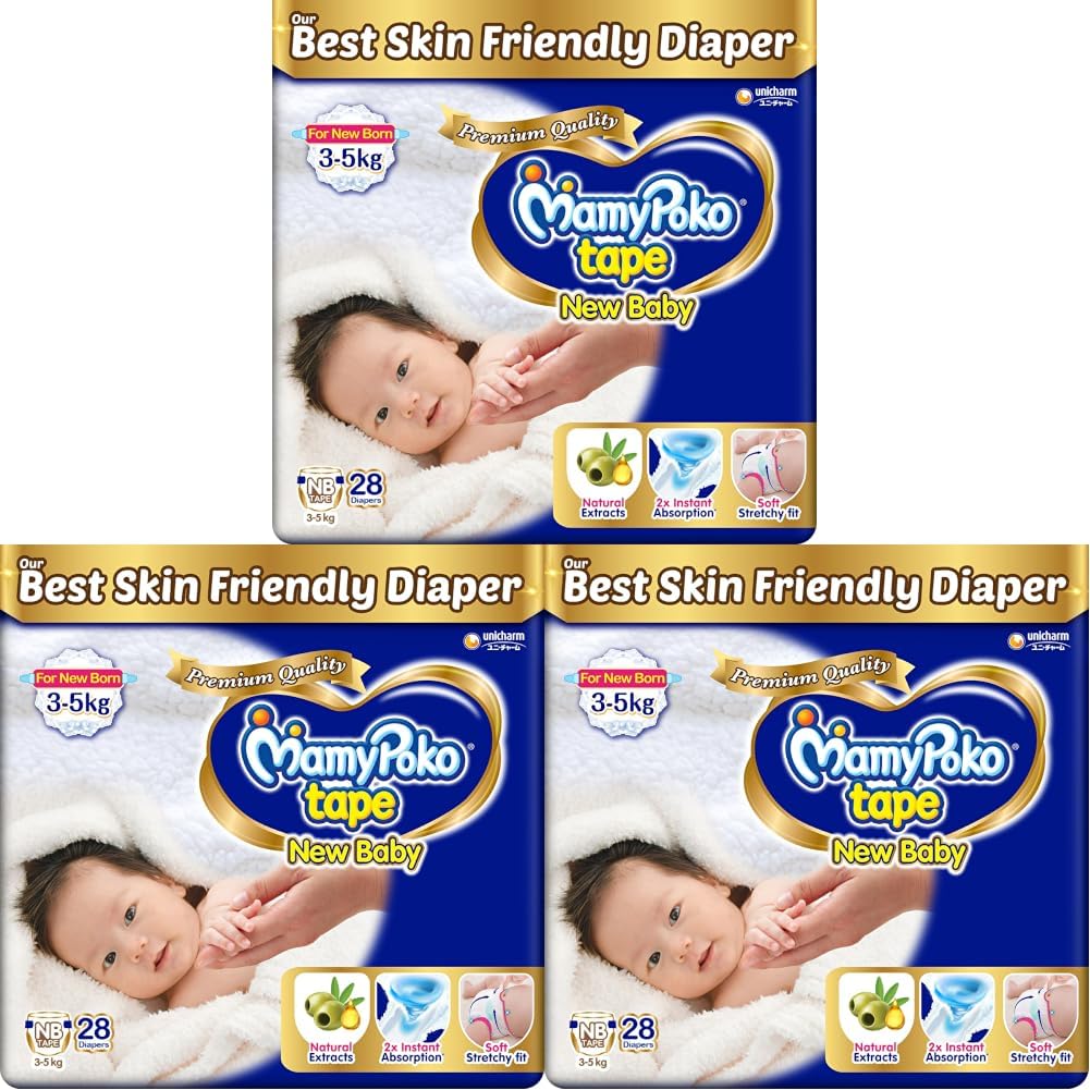 Mamypoko New Baby| Tape Style Baby Diapers, 28 Count, 3-5kg||2x Instant Absorption| Soft stretchy fit |Natural Extracts for Nourishment | Loose Stool Stopper, Wetness Indicator (Pack of 3)-image-11