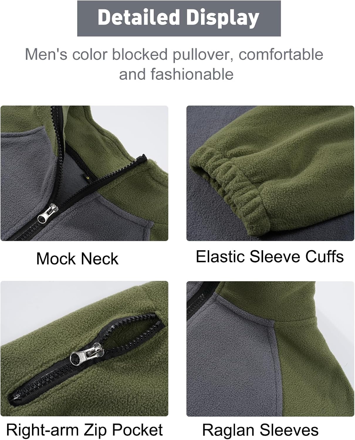 COZYPOIN Men's Quarter Zip Fleece Pullover Sweatshirt Raglan Sleeve Half Zip Mock Neck Warm Colorblock Polo Sweater - Image 5