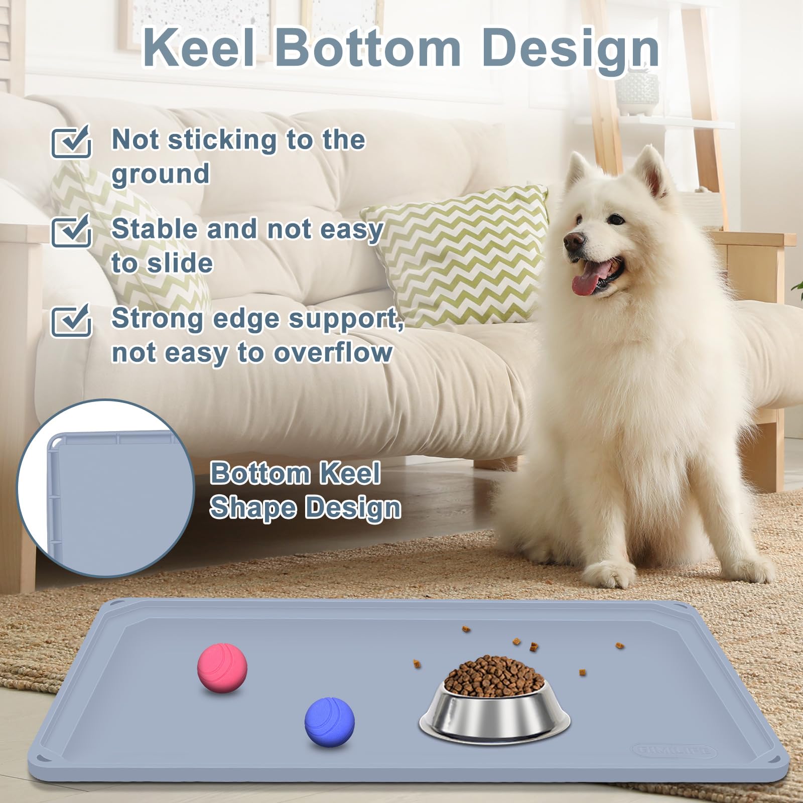 Tappetino Ciotola Cane Gatti, Gimilife Tappetino Sottociotola per Cani Gatti in Silicone, Impermeabile con Bordi Rialzati Antispill, Tappetino Antiscivolo Tappetino per Alimenti per Animali Domestici