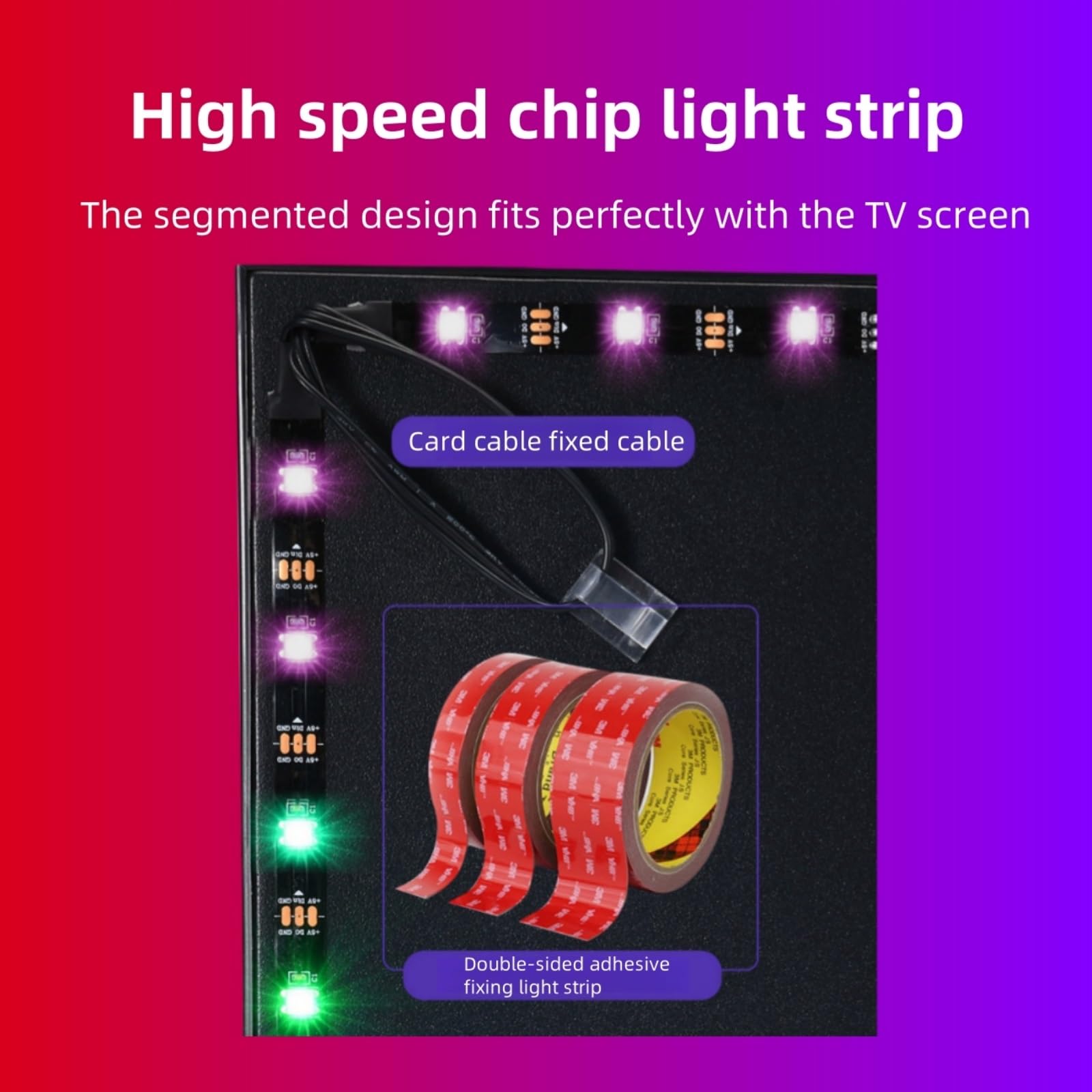 Striscia LED USB per TV con luci LED per Streaming, Luce di Sfondo Colorata con Computer, Suono Sincronizzato e Atmosfera Luminosa sullo Stesso Schermo (DC12V, 24 Pollici)