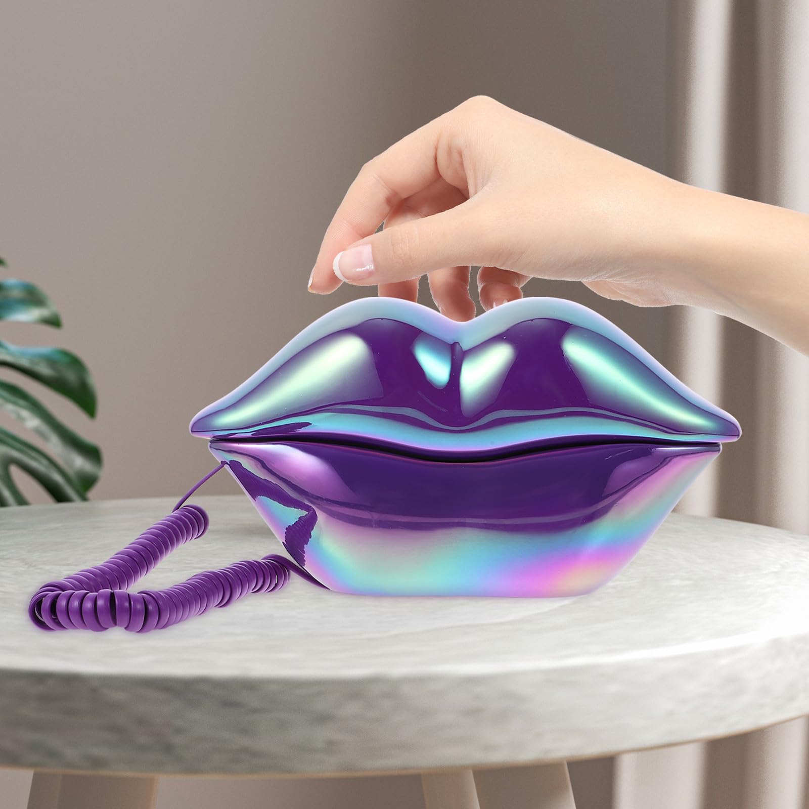 Teléfono de Labios Púrpura Cable, Decoración Hogar Compacta