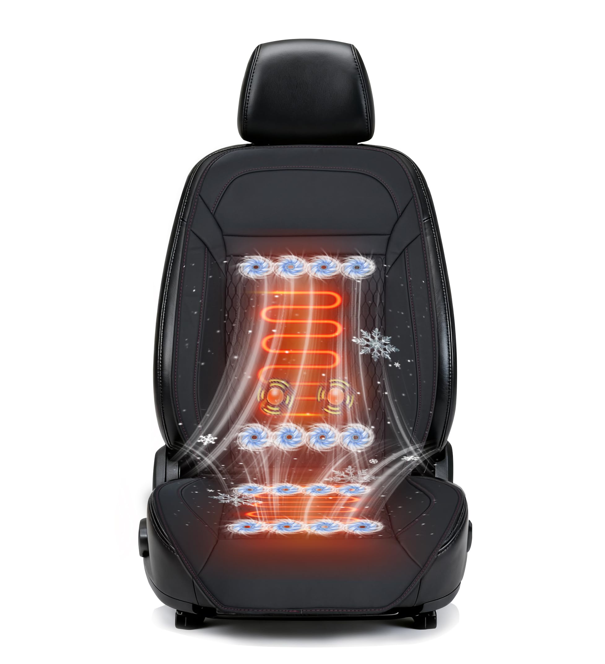 3-in-1 kühlendes Autositzkissen mit Massage & Klimatisierung, 16 Ventilatoren, belüfteter Sitzkühler, 12 V Vordersitz, Allwetter-Kühlsitzbezug für Auto, SUV, LKW (Warm&Kühlung&Massage-3)