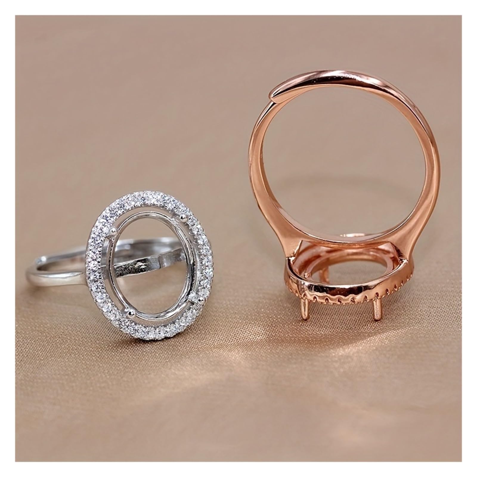 HKVTVCYPYA Anello ovale minimalista classico con strass intarsiati in argento sterling S925 for fai da te