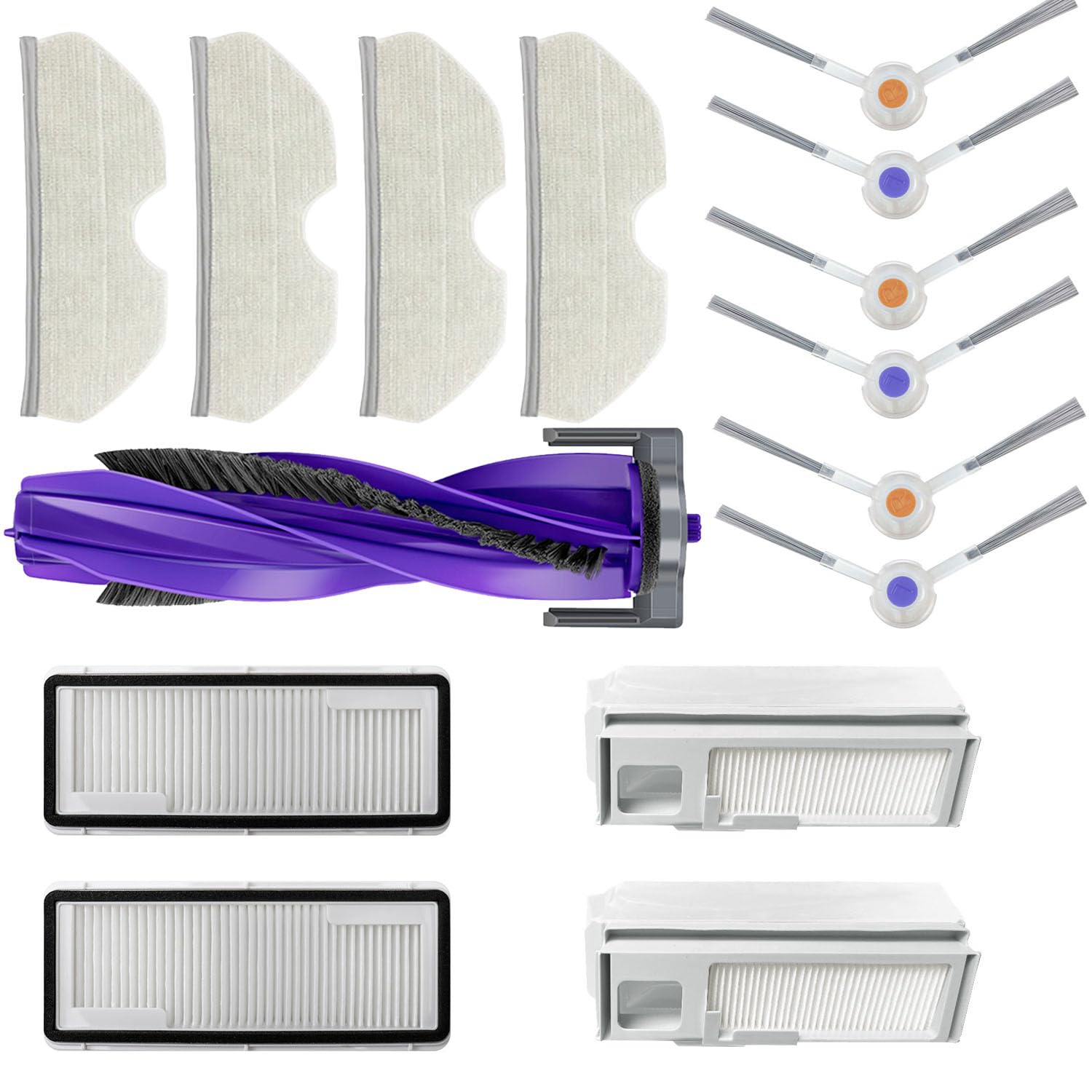 Rinakou Replacement Part Accessories Fit Compatible with Narwal Freo X Plus Robot Vacuum,1 Main Brush,6 Side Brushes,4 Mop Pads,2 Hepa Filter,2 Dust Bags