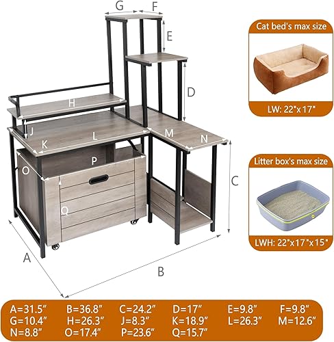 Miniatura 4 de IDEALHOUSE Muebles de caja de arena oculta 2024  Caja de arena para gatos con soporte para flores, bandeja de carrito extraíble, soporte para