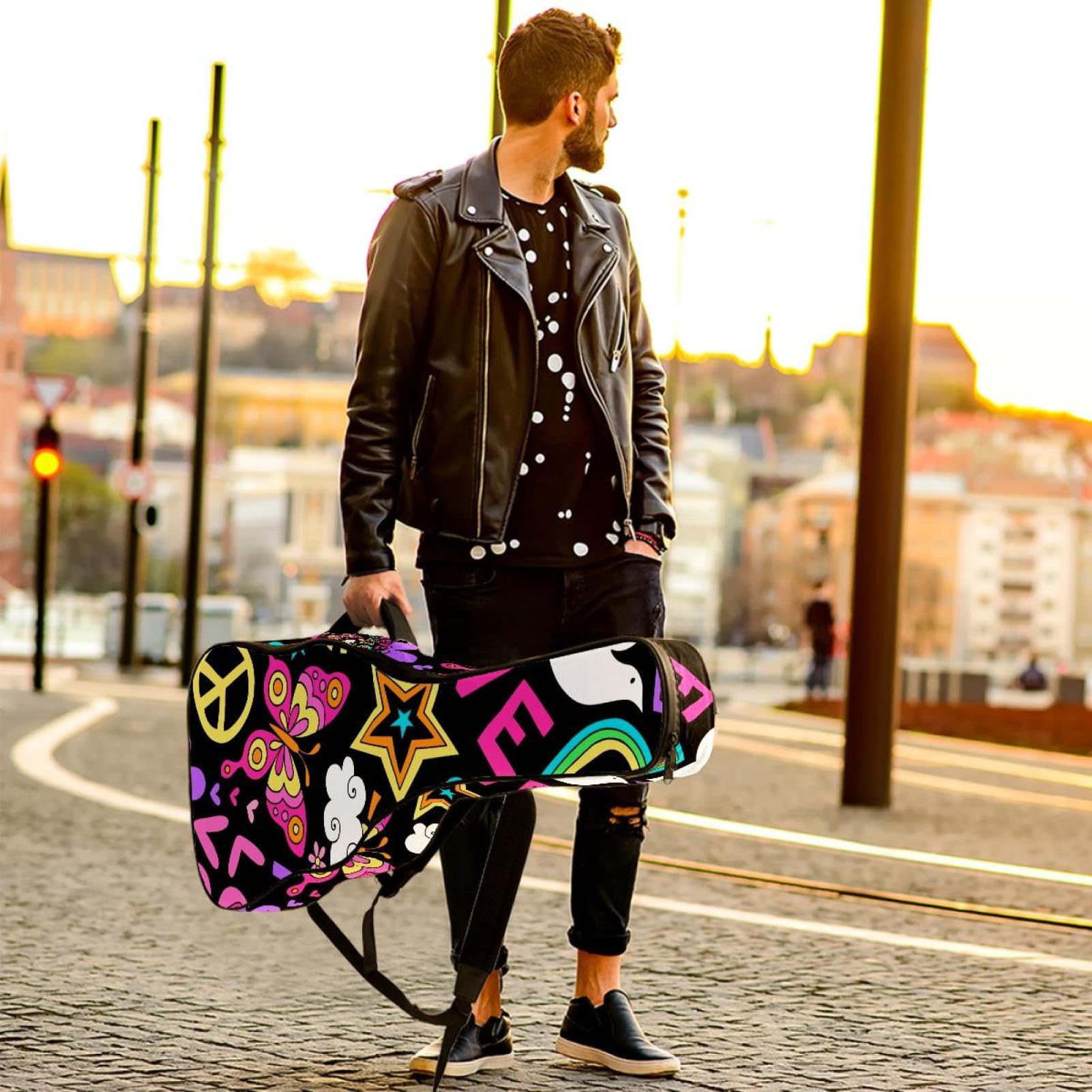 Sac de transport pour guitare acoustique, signe du zodiaque magique, bandoulière réglable, 101,6 cm, 104,1 cm, 106,7 cm, Couleur 8, 42.9x16.9x4.7 in