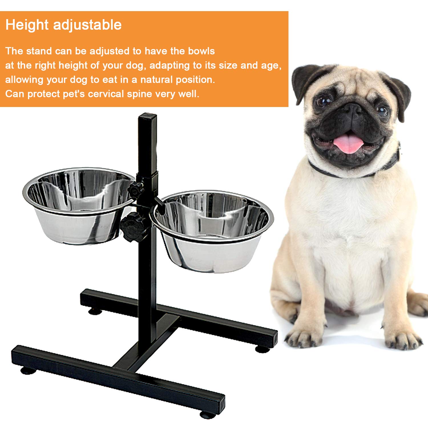 Mangiatoia Sollevata Per Cani BPS - Acciaio Inox, Altezza Regolabile, Ideale Per Cani Anziani O Con Problemi Articolari