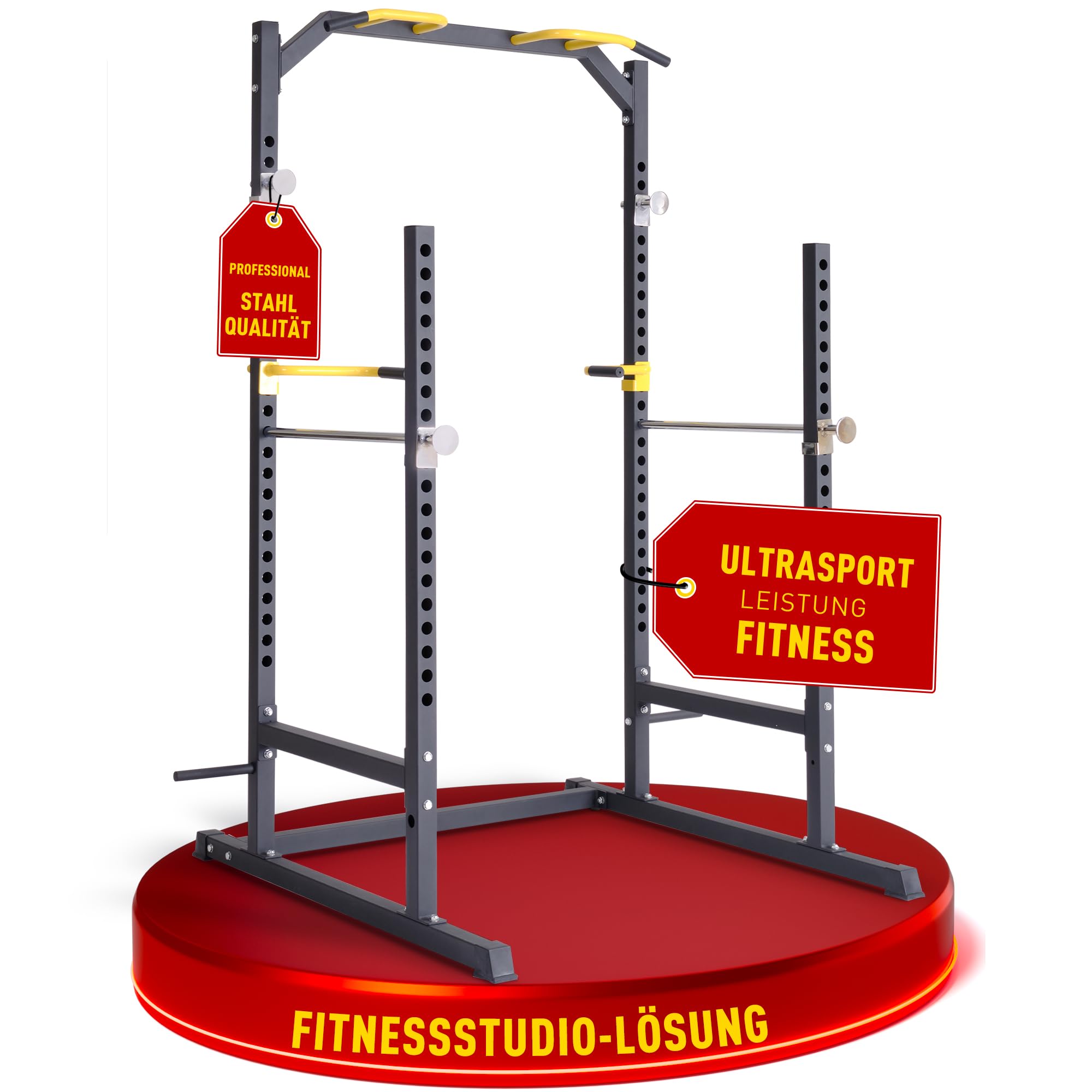 Ultrasport Unisex-Erwachsene Power Fitness Multifunktionales Rack für effektives Ganzkörpertraining, Massive Stahlkonstruktion, Schwarz/Rot, Extra breit