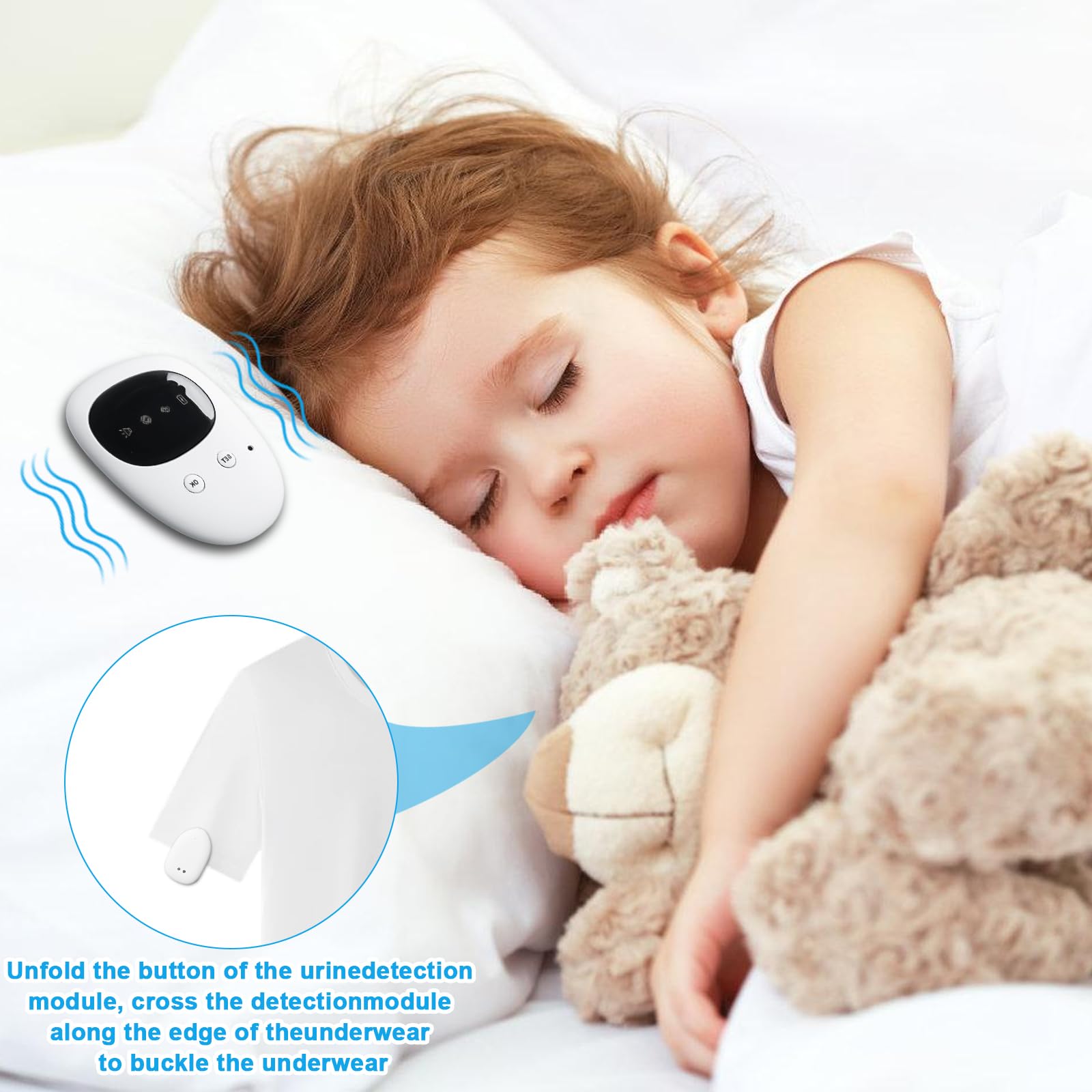 Allarme senza fili per bagnarsi sul letto, allarme wireless con ricevitore e trasmettitore a clip, allarme wireless per bagnarsi sul letto, ricarica USB per bambini vasino per la cura degli anziani