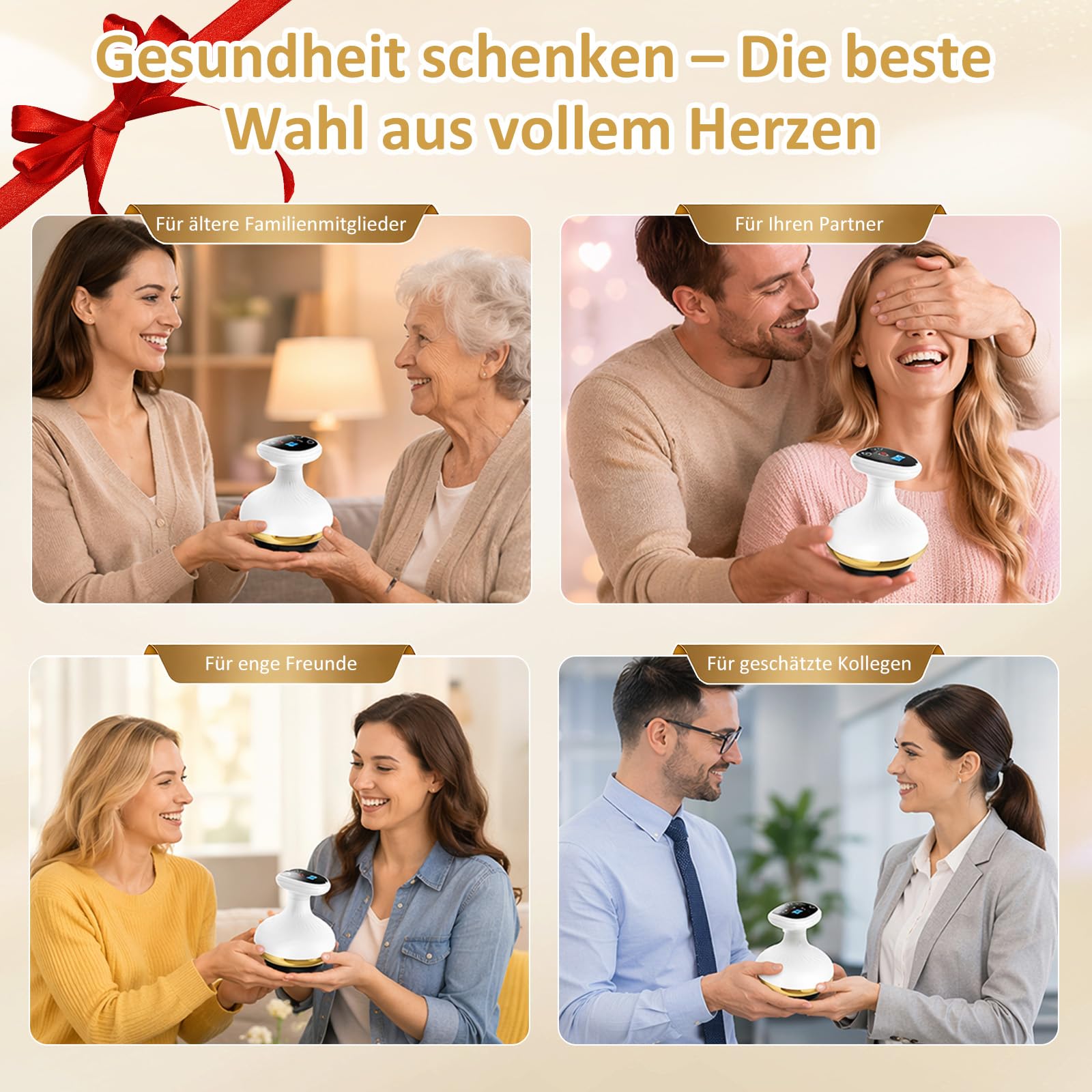Cellulite Massager 4-in-1, Vakuum Massagegerät mit 9 Stufen Wärmetherapie & Rot-Blau-LED, Anti-Cellulite Gerät für Körperstraffung Lymphdrainage Durchblutung, kabellos für Gua Sha & Schröpfen