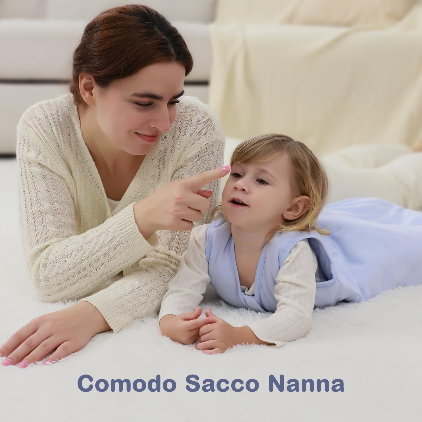 Mosebears Sacco nanna invernale per bambini, 2,5 Tog, 100% cotone, per diverse misure dalla nascita fino all'età di 24 mesi (Blue Fog, 6-12 mesi)
