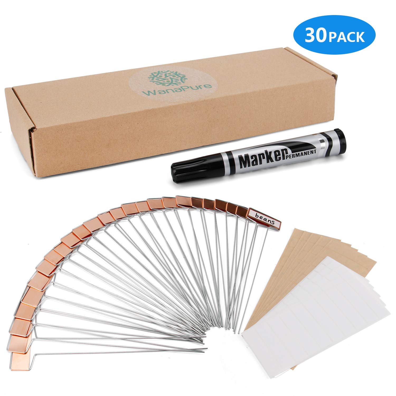 30 szt. miedziane metalowe etykiety do roślin z 60 szt. etykiet, odporna na deszcz folia PET i trwałe pióro, 25 cm odporne na warunki atmosferyczne baner markery ogrodowe, oznakowanie ochrona sadzonek tabliczki do przedszkola