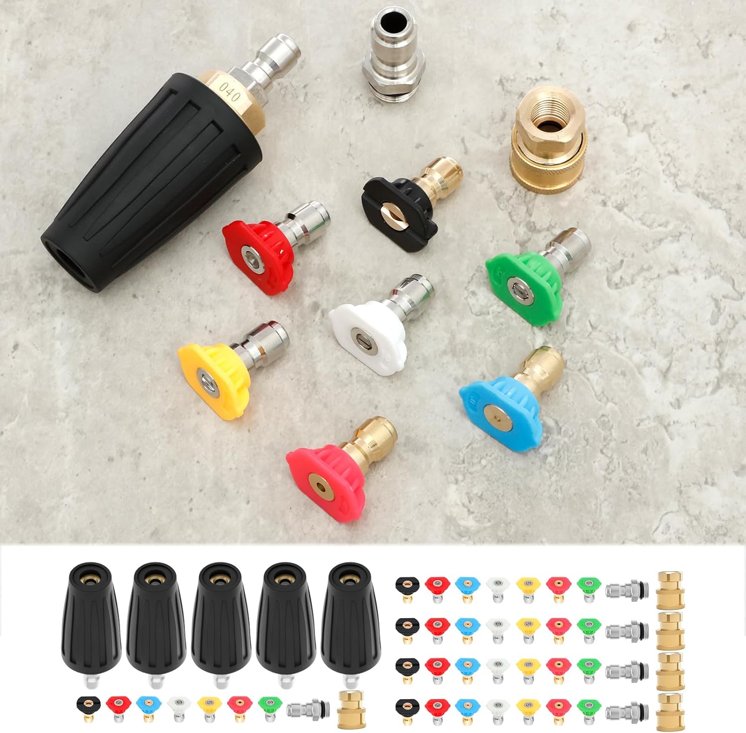 5 set Pressure Washer Tips 4000 PSI Nozzle Pressure Washer 1/4" Quick Connect with 35 Nozzle Tips Kit Multiple Degrees (0, 15, 25, 40, 65, Rinse1, Soap2) for Car Concrete Brick