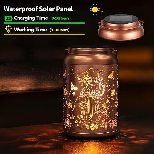 Miniatura 2 de Faroles solares impermeables para exteriores, decoración de hongos de abeja, regalos para mujeres, para la abuela, luces solares colgantes para