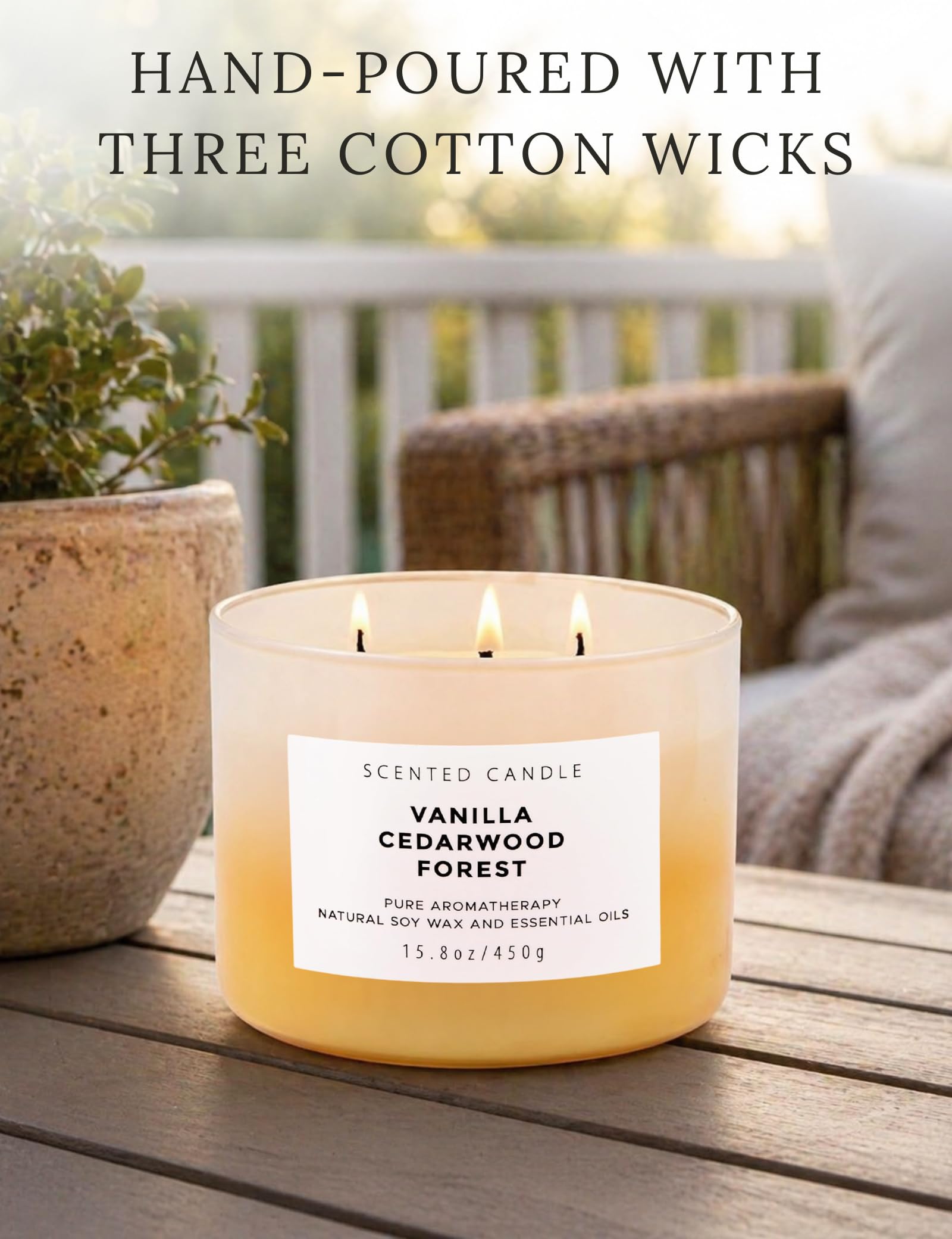 Duftkerze Vanille Zedernholz Waldkerze | 3-Docht große Soja-Kerzen 450 ml | Aromatherapie-Vanille-Kerze für Damen und Herren | warmer, holziger, gemütlicher Duft für Zuhause | langanhaltende, saubere