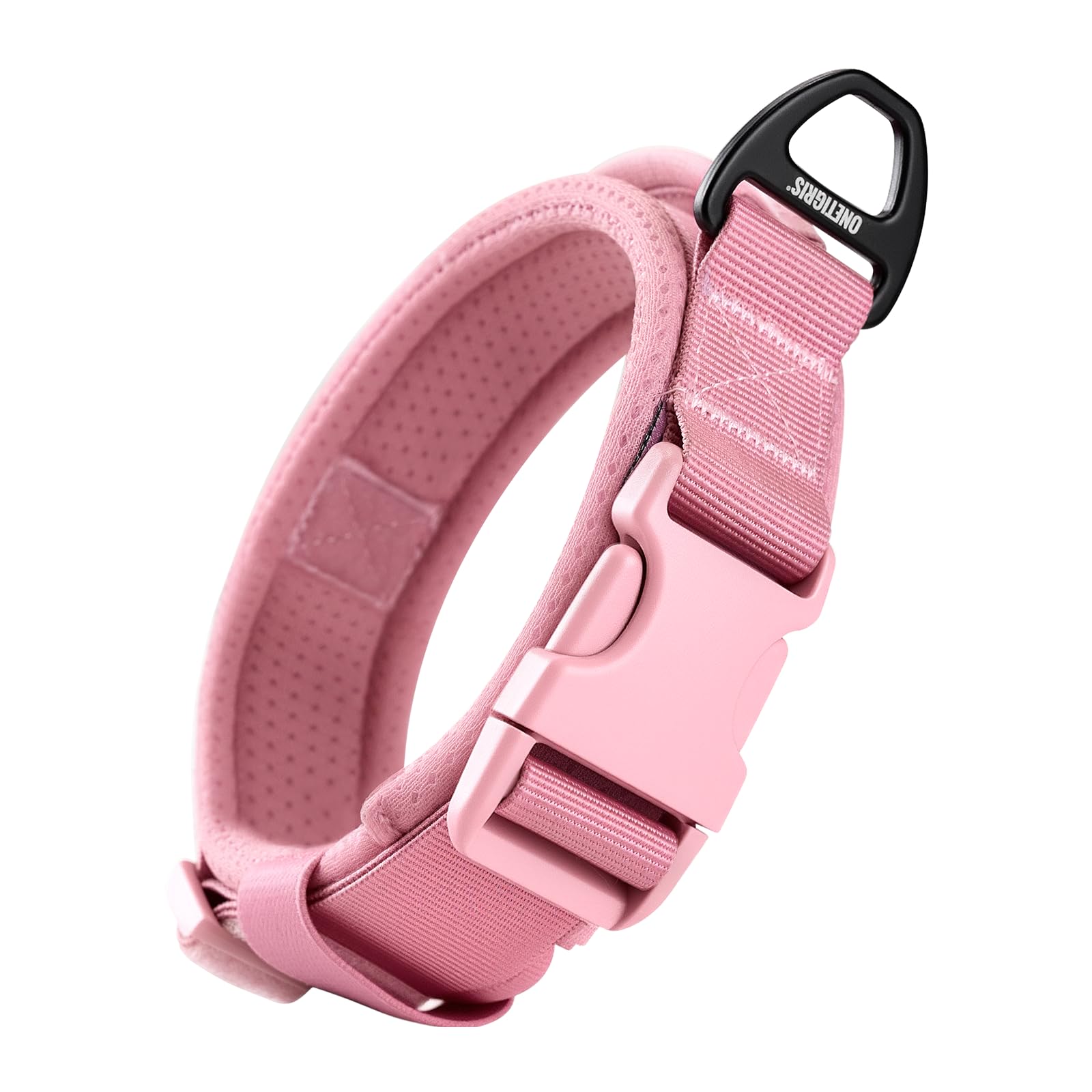 OneTigris Collares Tácticos para Perros, Diseñado para Perros pequeños, con Anillo de Plástico y Aleación de Aluminio, Ajustable Collar Nylon con Hebilla de Liberación Rápida XS (25-33 cm), Rosa