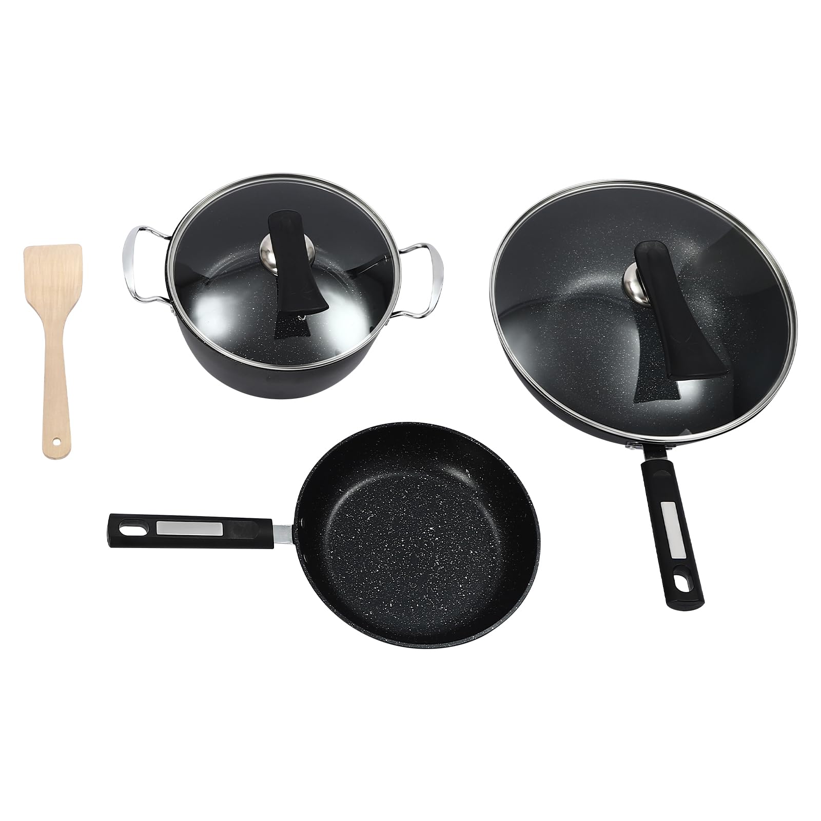 Juego de 3 piezas de sartén Wok con revestimiento antiadherente Woks con espátula de madera, para cocina de gas, cocina de inducción, cocina de cerámica