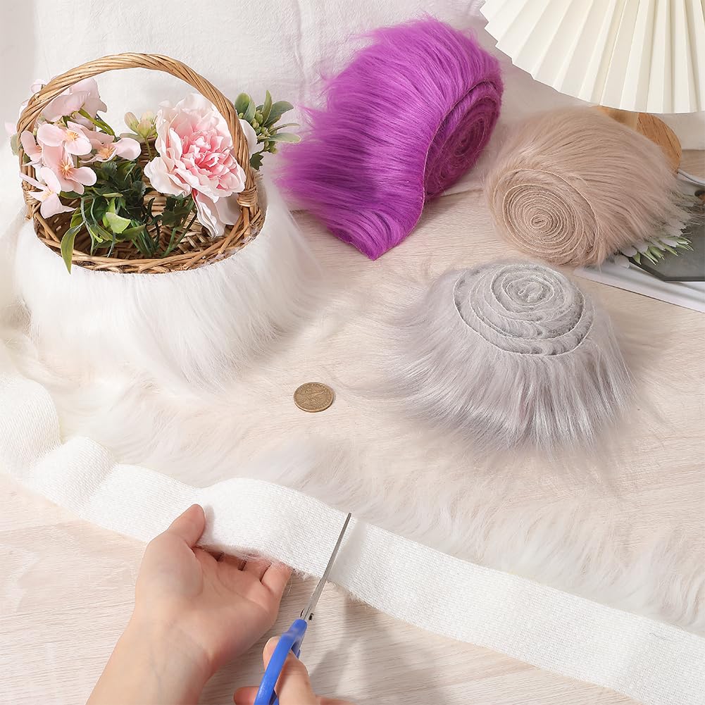 GORGECRAFT 4 Colors 150x9-15cm Shaggy Plush Faux Fur Fabric Precut Strips Fluffy Fuzz Craft Sewing Fur Cuts Roll for DIY Halloween Christmas Winter Costume Gnome Beard Hair Cosplay Dwarf Decoration - Image 3