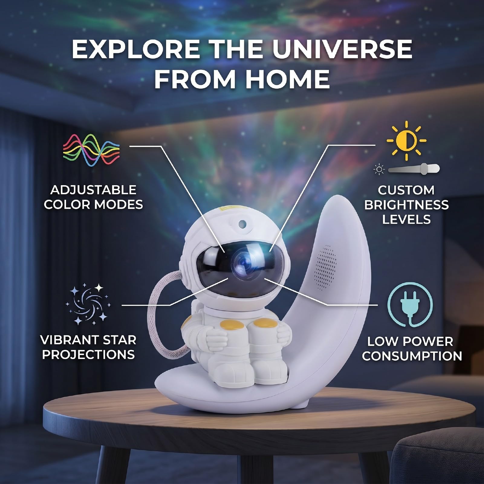 Fafeicy Projektor Space Man Star z regulowaną jasnością i 7 Kolorami do
