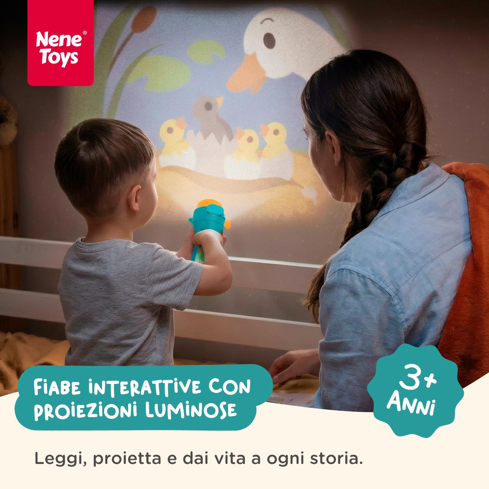 Nene Toys Libro di Fiabe con Proiettore a Torcia & Marionette delle Ombre per Bambini dai 3 Anni in su – 4 Storie Classiche in 5 Lingue, Set per la Lettura della Buonanotte