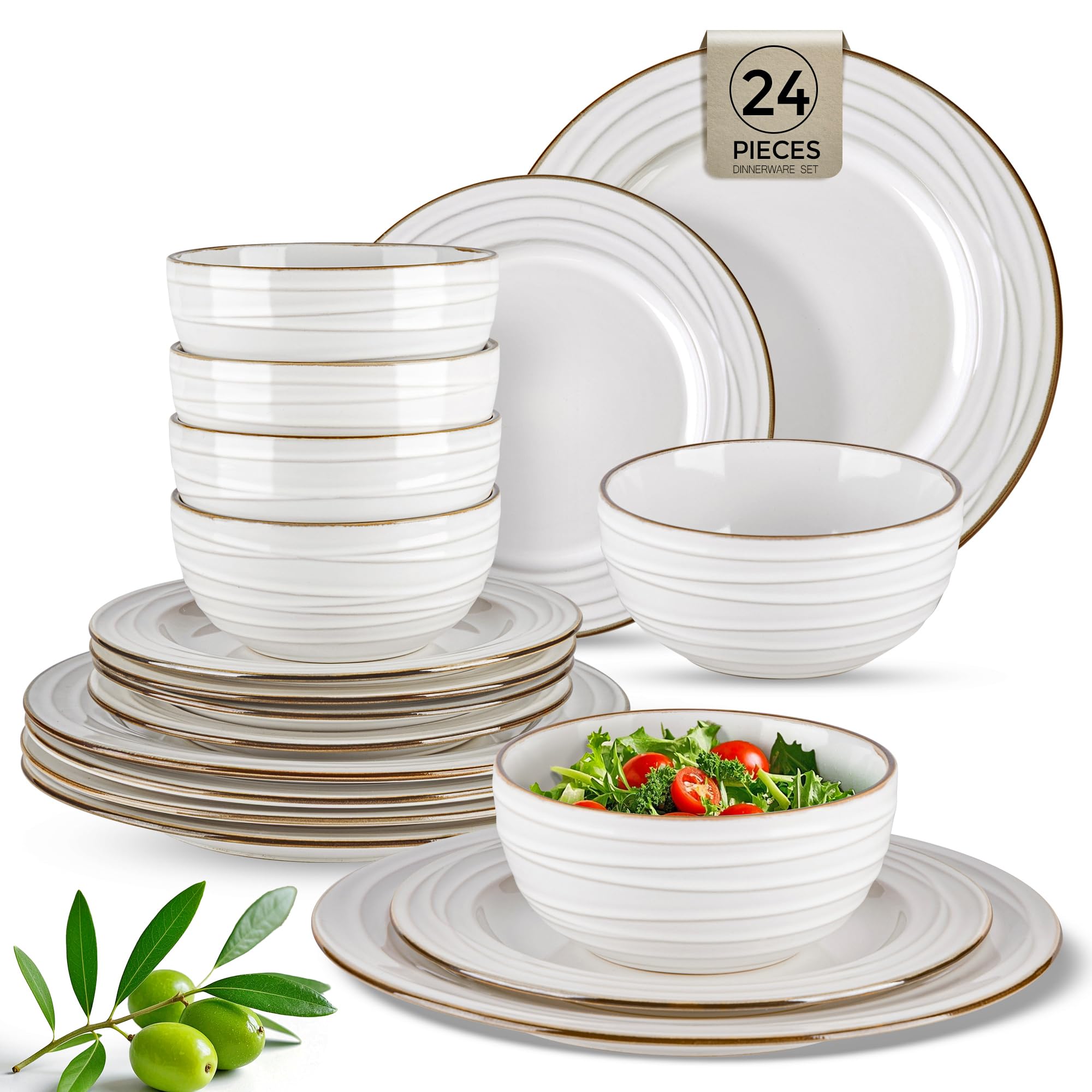 GBHOME Ceramic Dinnerware Sets of 8,24 pcs Plates and Bowls Sets Dishes